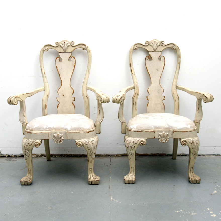 Distressed Queen Anne Style Armchairs