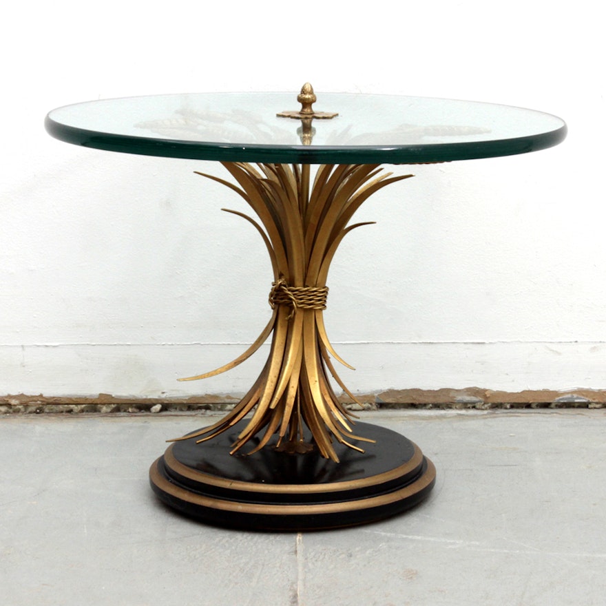 Vintage Hollywood Regency Gilt Metal Wheat Sheaf Side Table