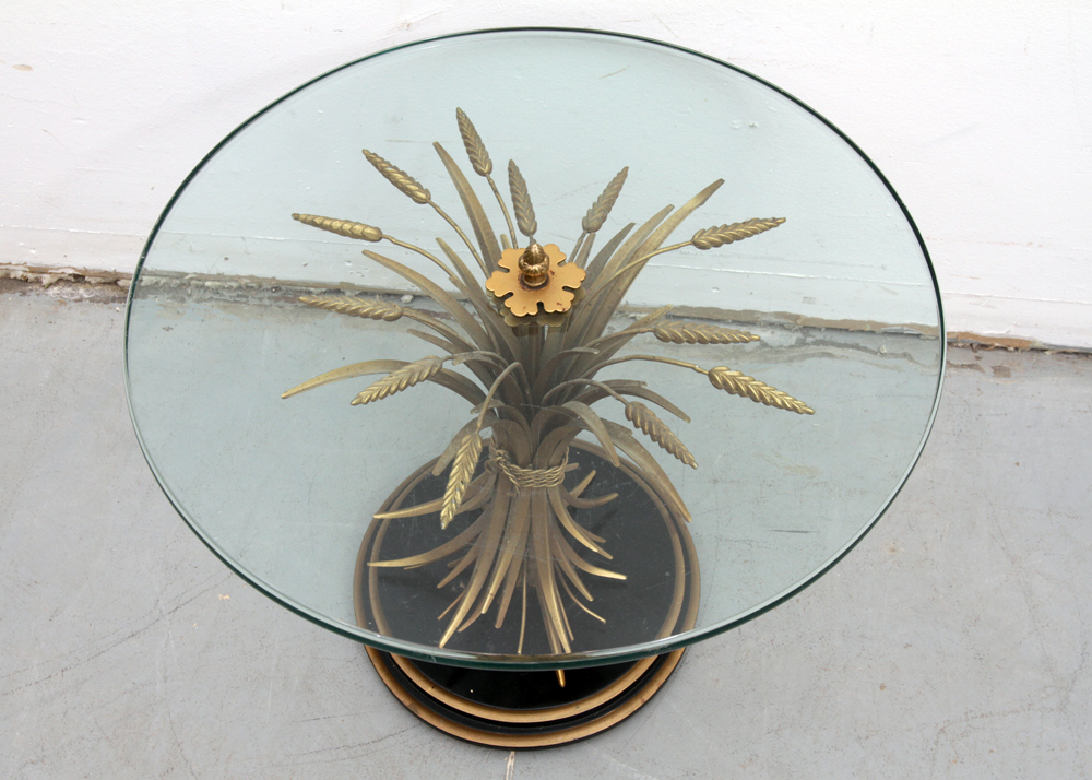Vintage Hollywood Regency Gilt Metal Wheat Sheaf Side Table