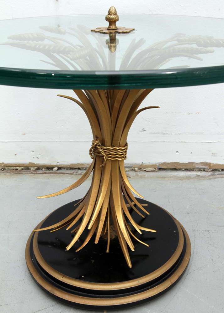 Vintage Hollywood Regency Gilt Metal Wheat Sheaf Side Table