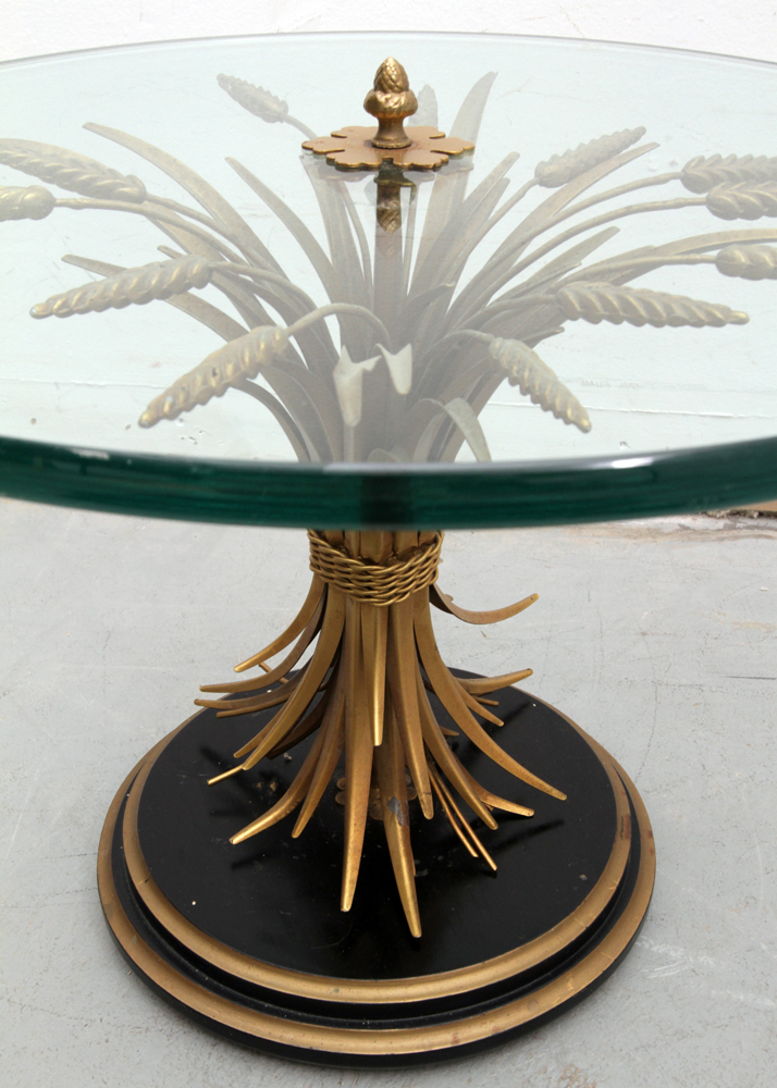 Vintage Hollywood Regency Gilt Metal Wheat Sheaf Side Table