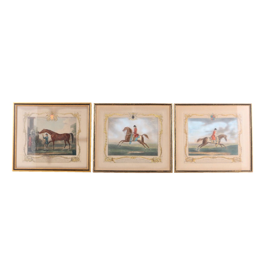 Vintage Hand Colored Mezzotints on Paper of Racing Horses