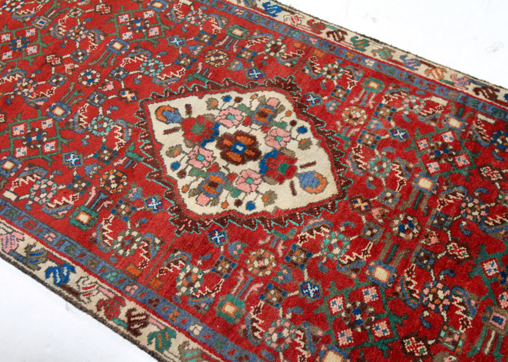 Hand-Knotted Persian Hamadan Wool Carpet Runner