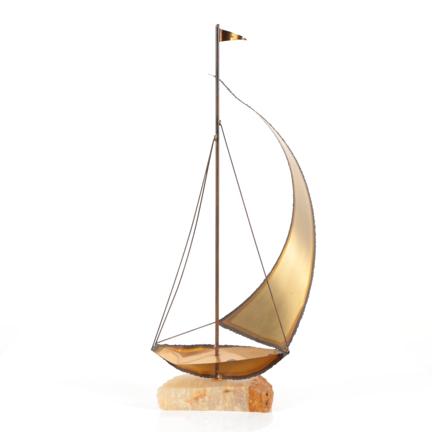 Curtis Jere Style Steel Sculpture of Sailboat