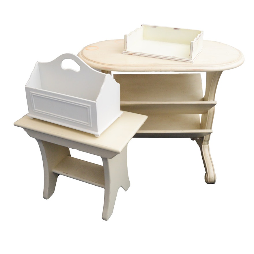A Set of Cream Colored Wood Furniture and Desk Organizers