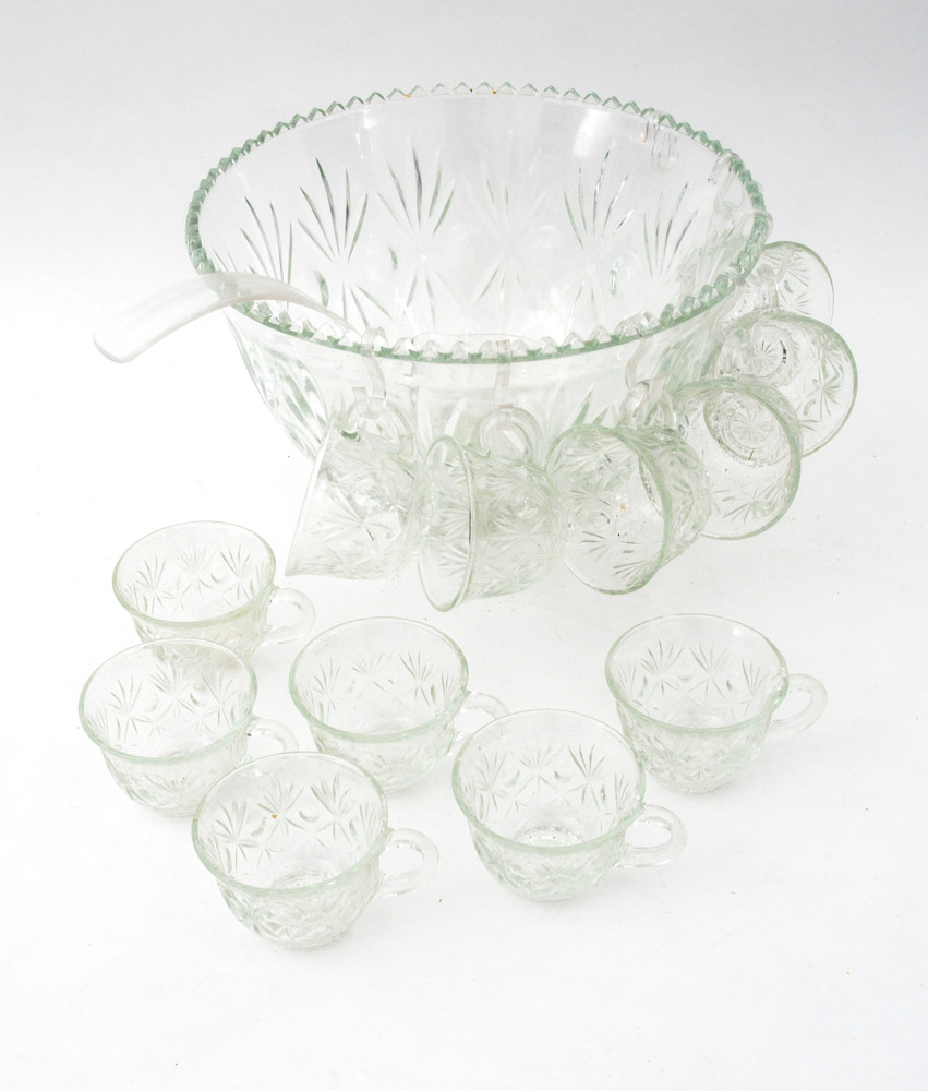 Vintage Anchorglass Serva-Snack Set and Hazelware Punch Bowl