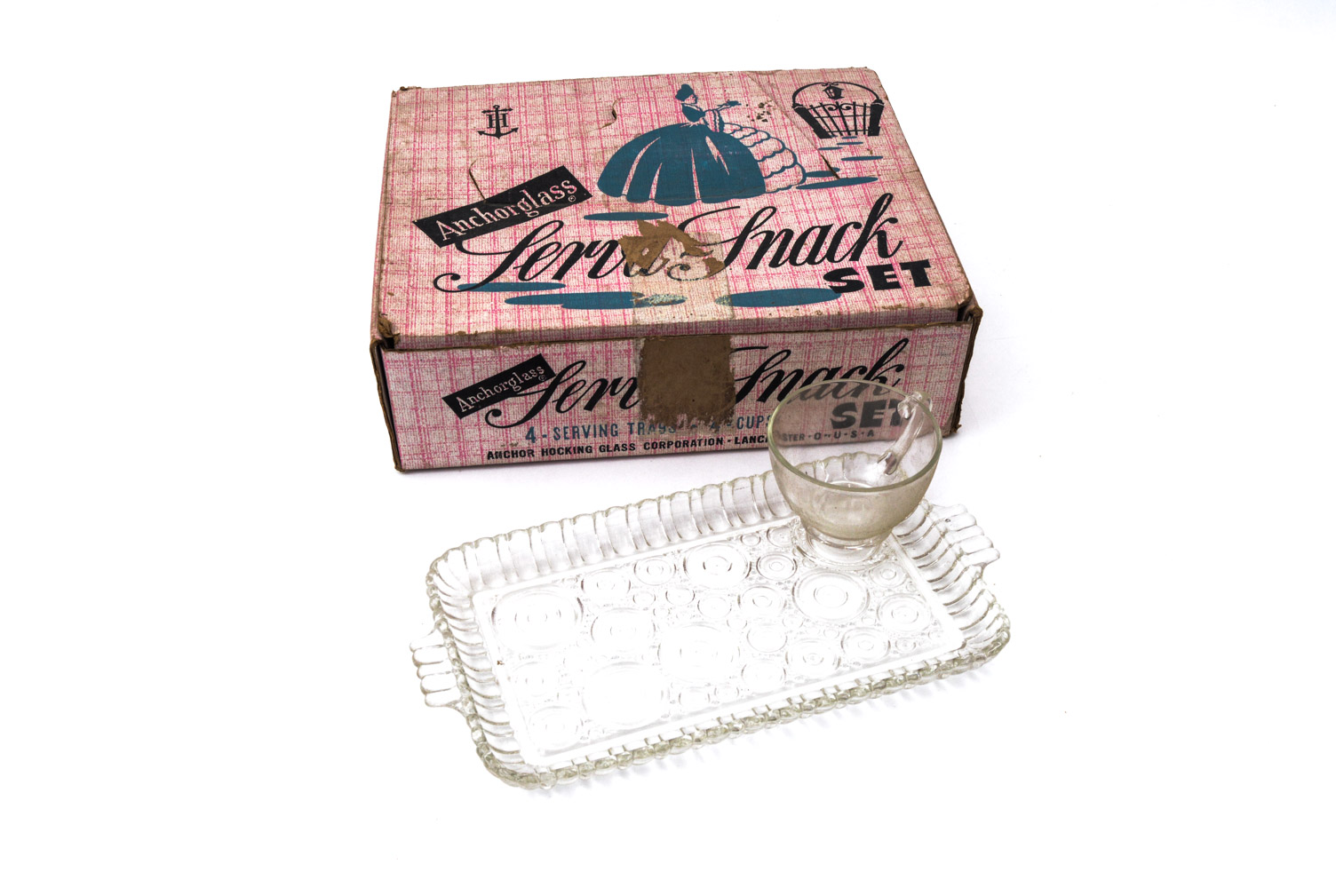 Vintage Anchorglass Serva-Snack Set and Hazelware Punch Bowl