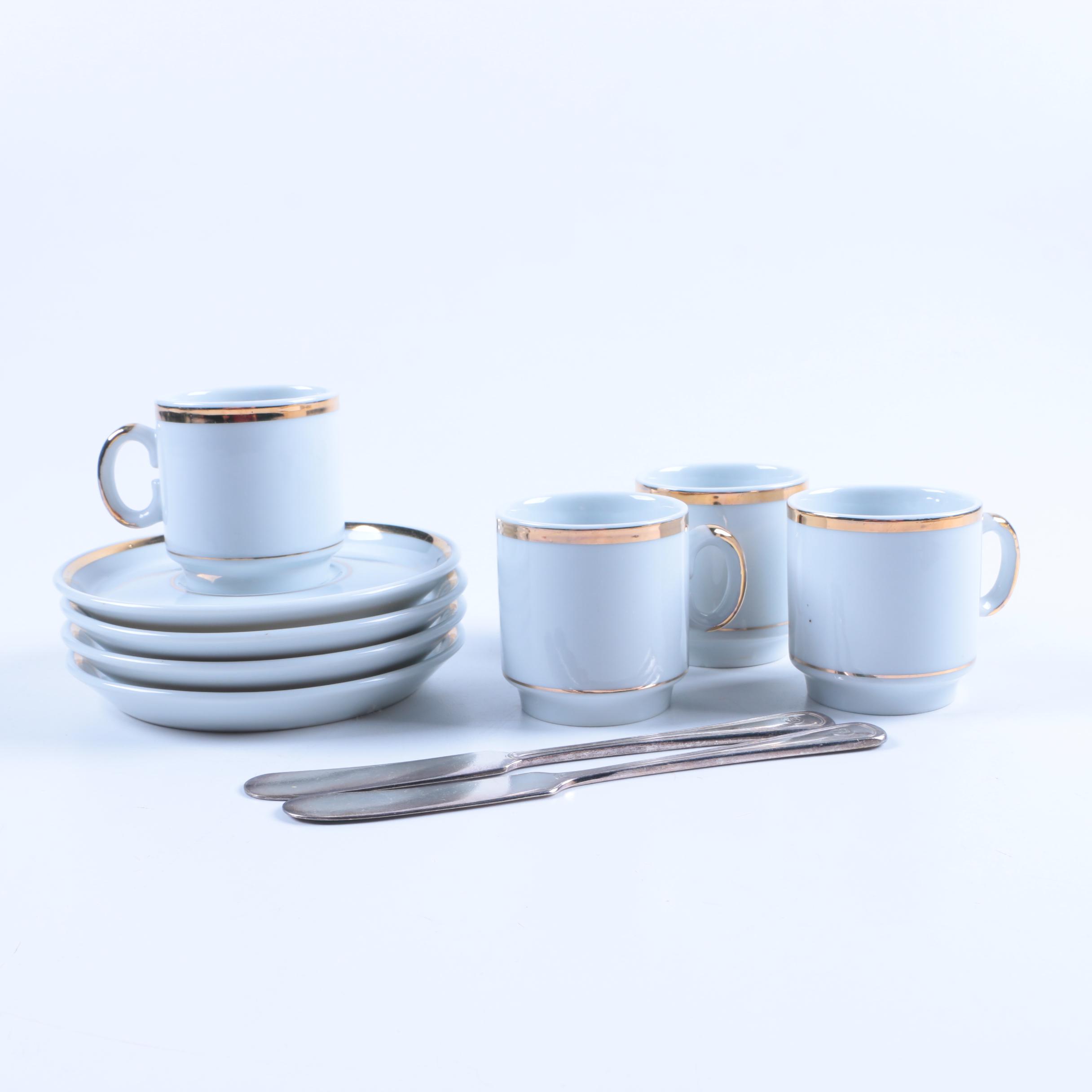 Royal Crown Porcelain Tea Service with Silver Plate Spreaders