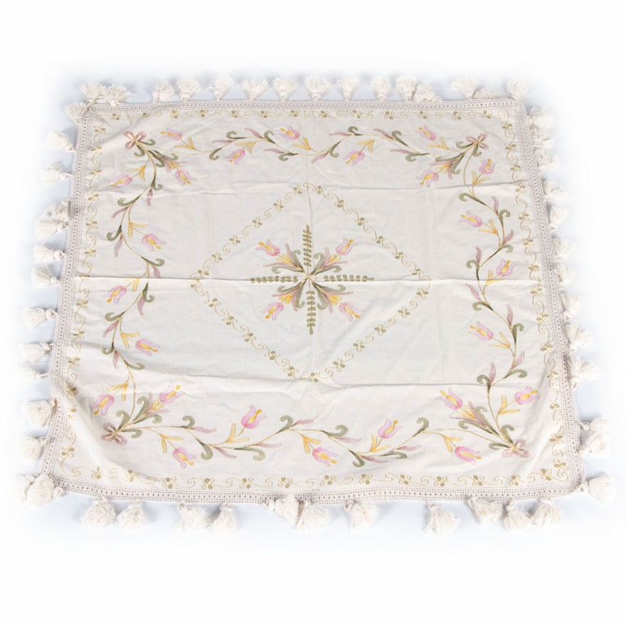 Square Tablecloth with a Crocheted and Tasseled Border