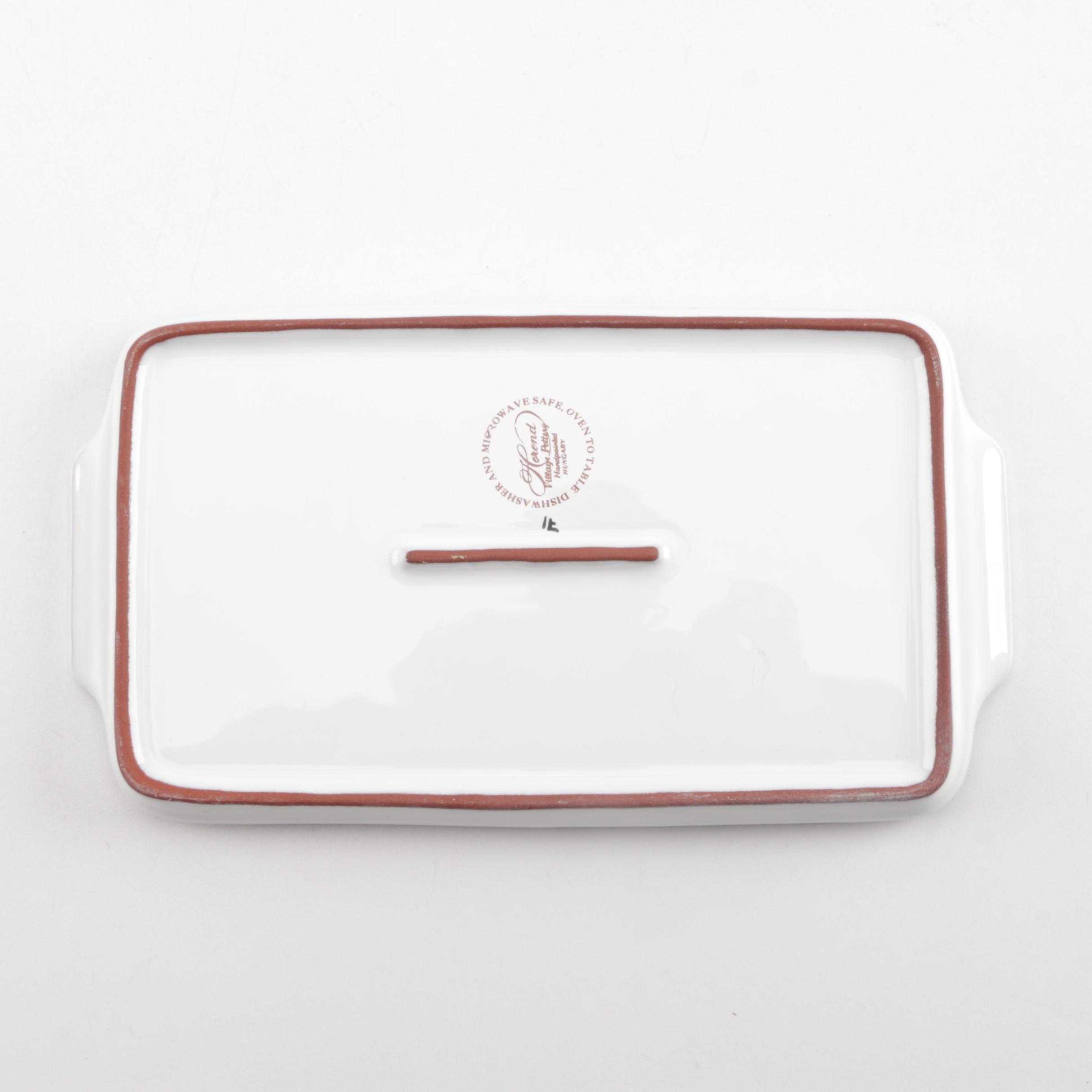 Herend Village Pottery "Morning Song" Shell Dish and Butter Tray