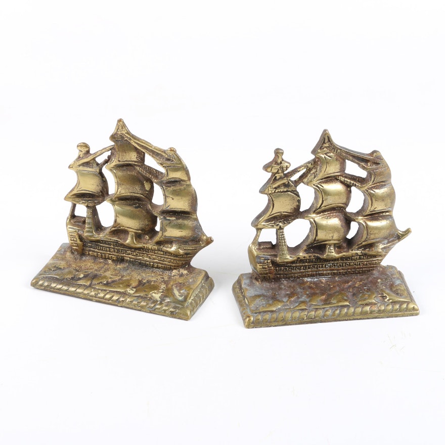 Brass Ship Bookends