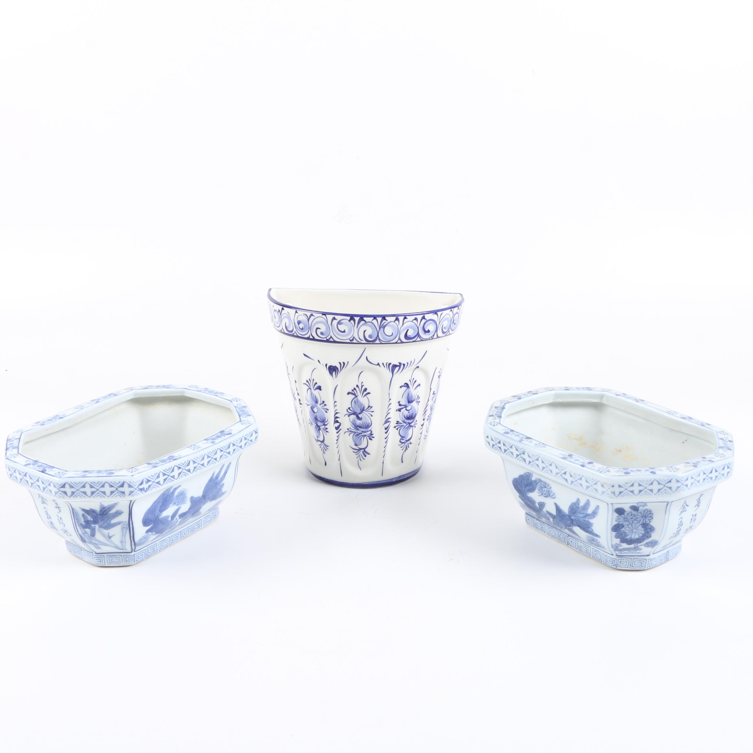 White and Blue Ceramic Planters