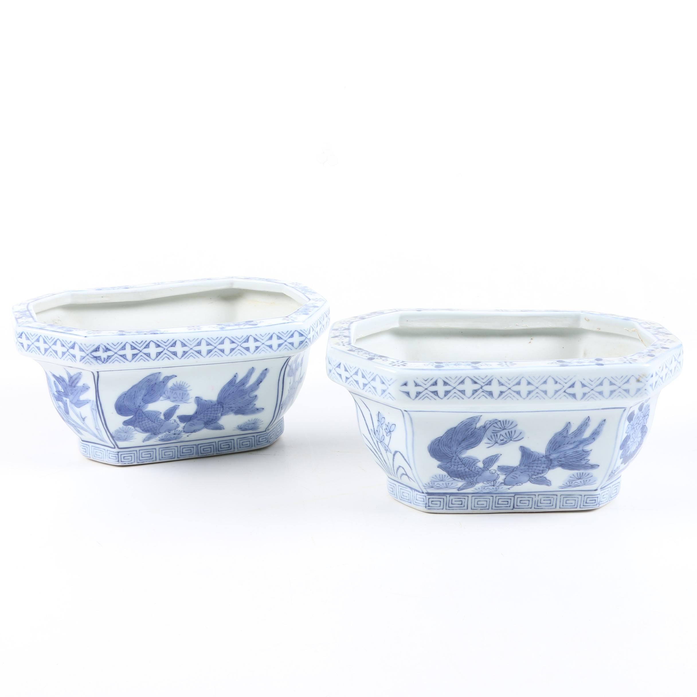 White and Blue Ceramic Planters