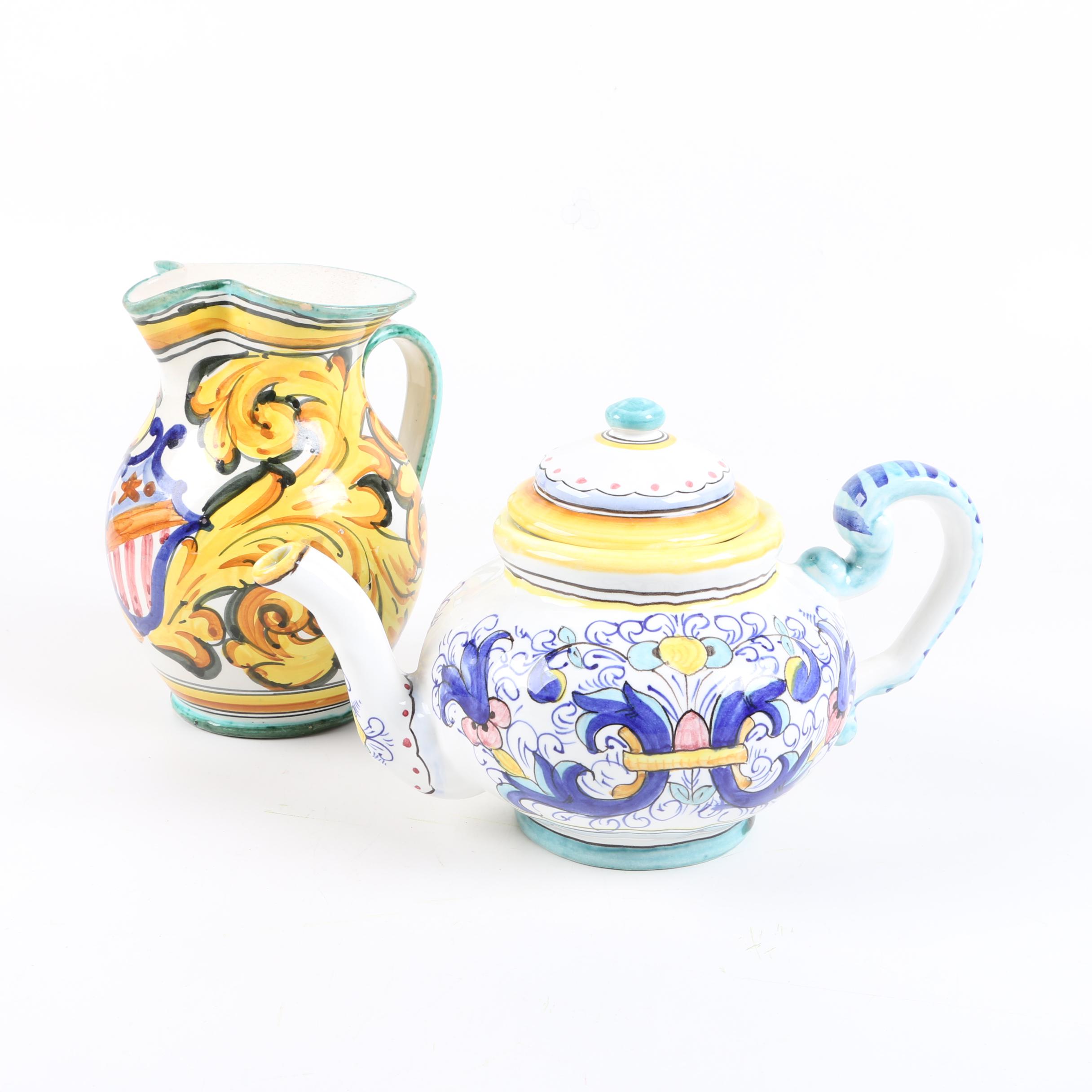 Italian Faïence Cermaics including a Sur La Table Teapot