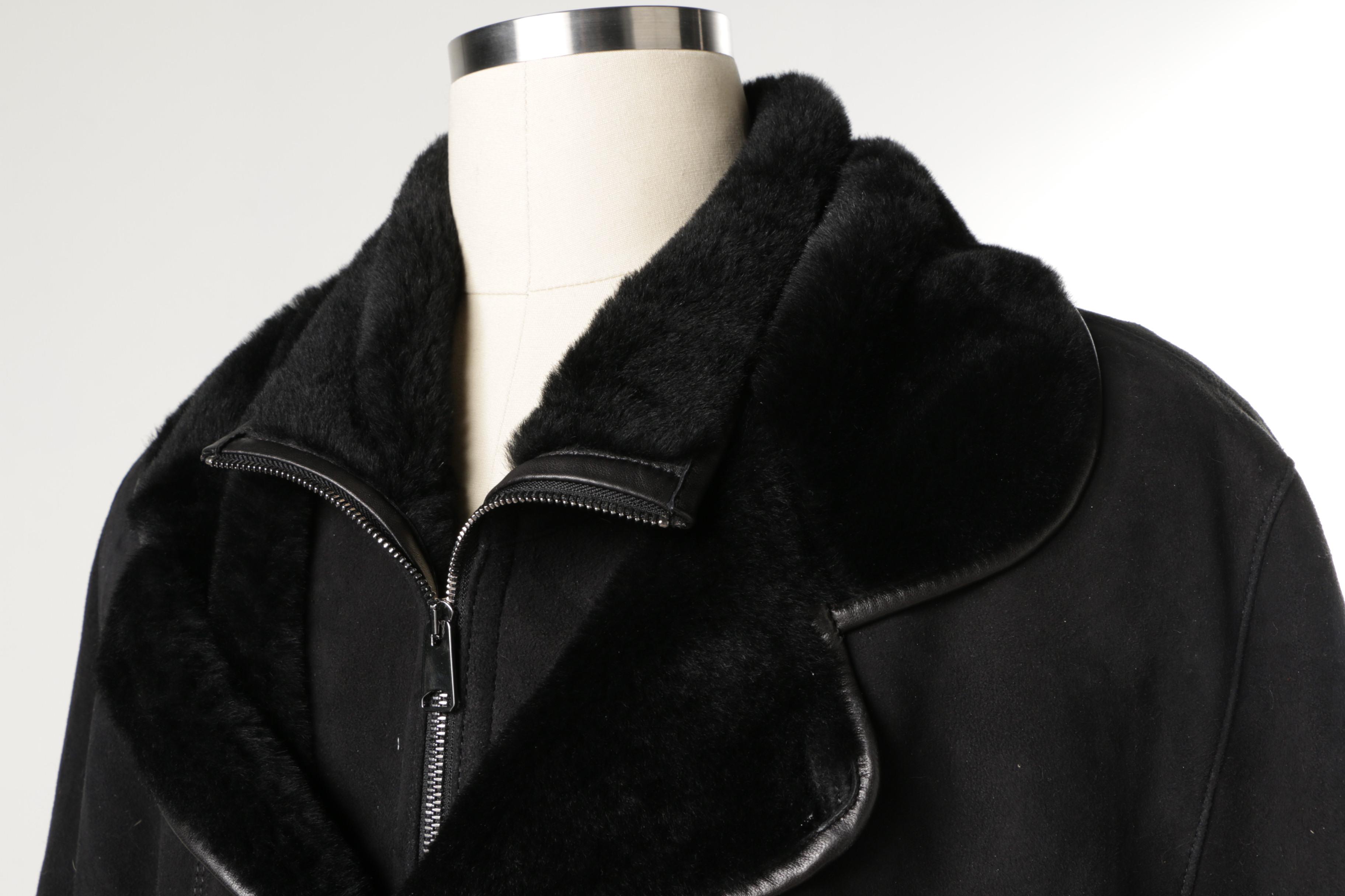 Men's Bigardini Collection Black Suede and Shearling Fur Coat
