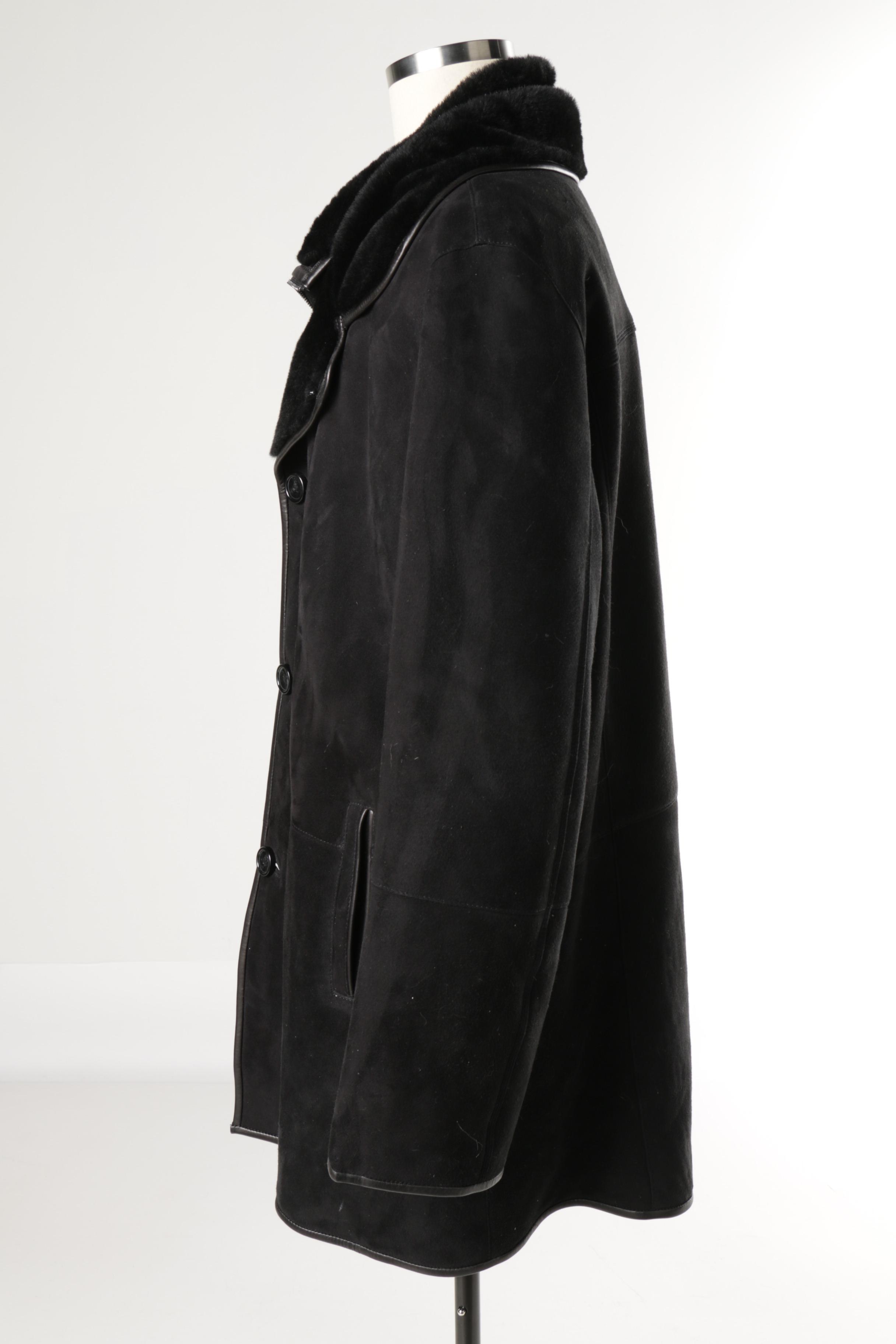 Men's Bigardini Collection Black Suede and Shearling Fur Coat