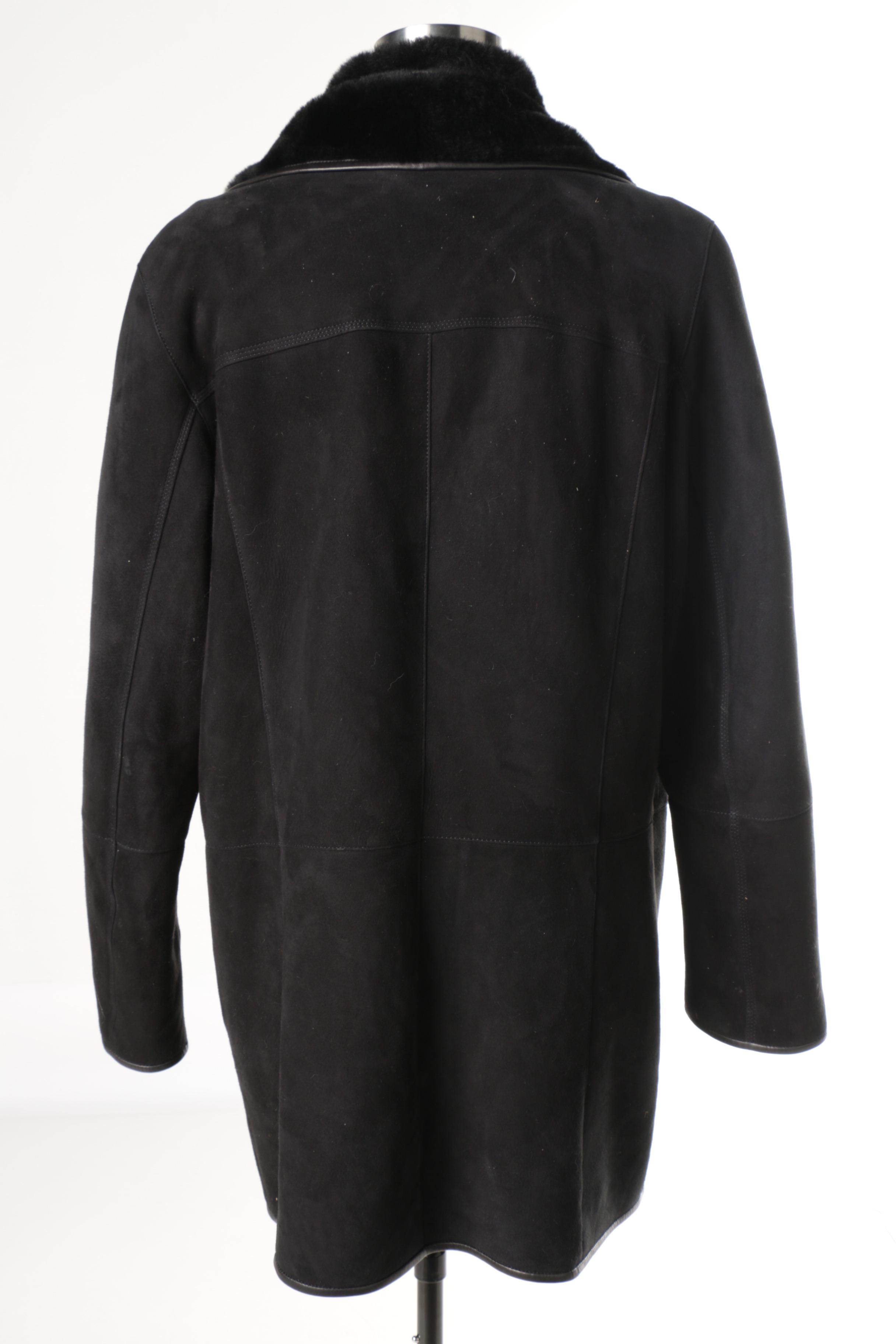 Men's Bigardini Collection Black Suede and Shearling Fur Coat