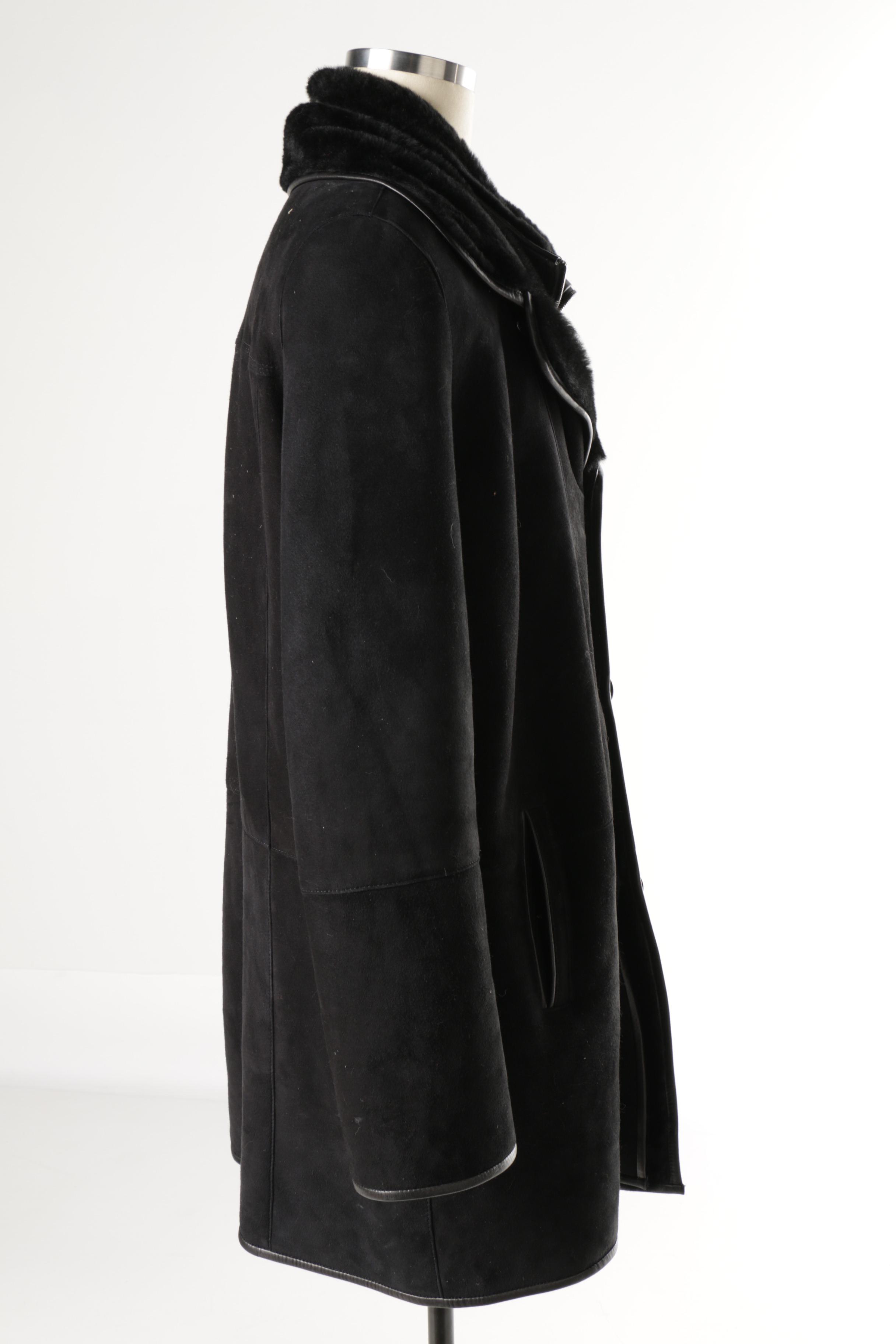 Men's Bigardini Collection Black Suede and Shearling Fur Coat