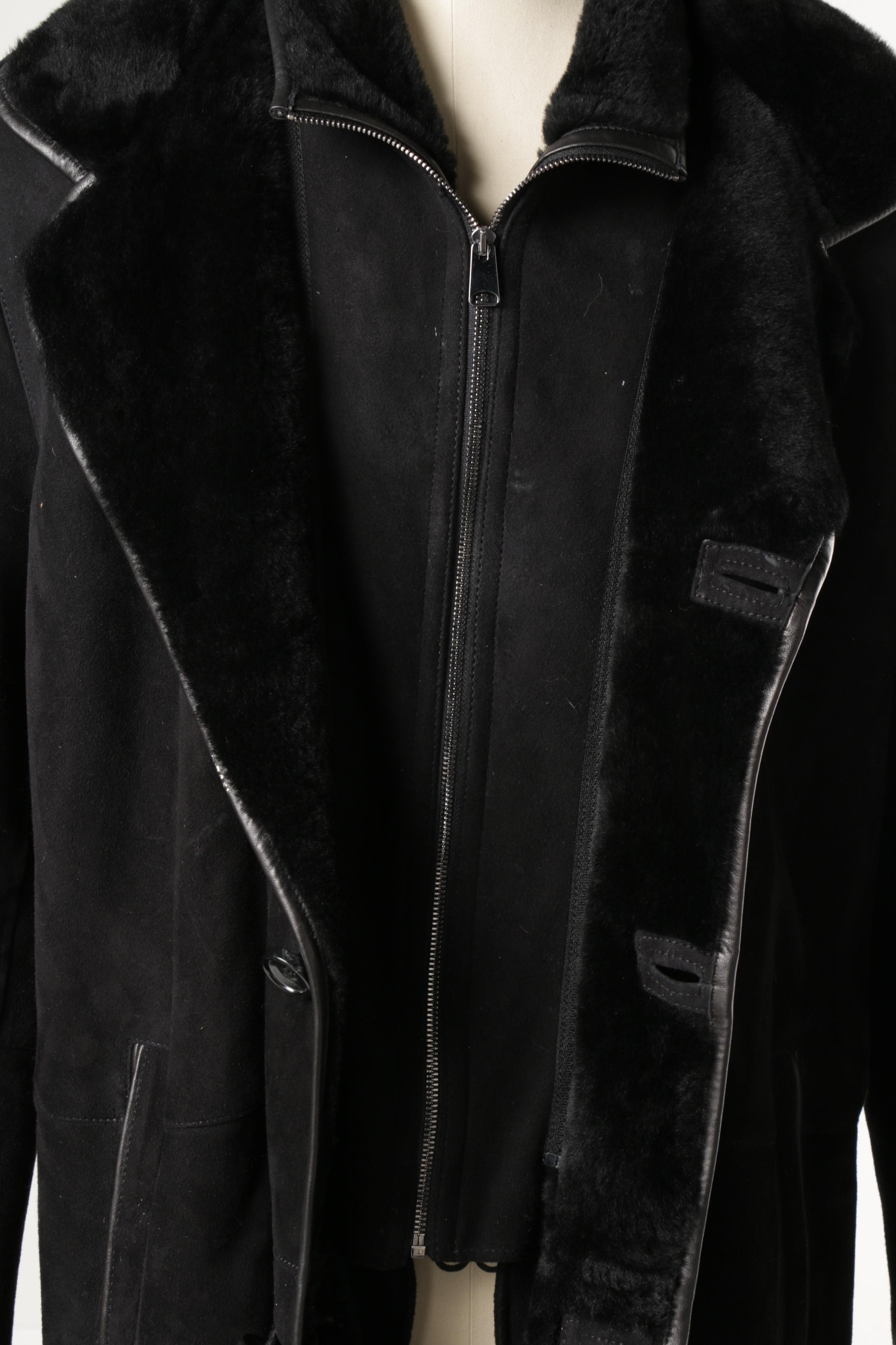 Men's Bigardini Collection Black Suede and Shearling Fur Coat