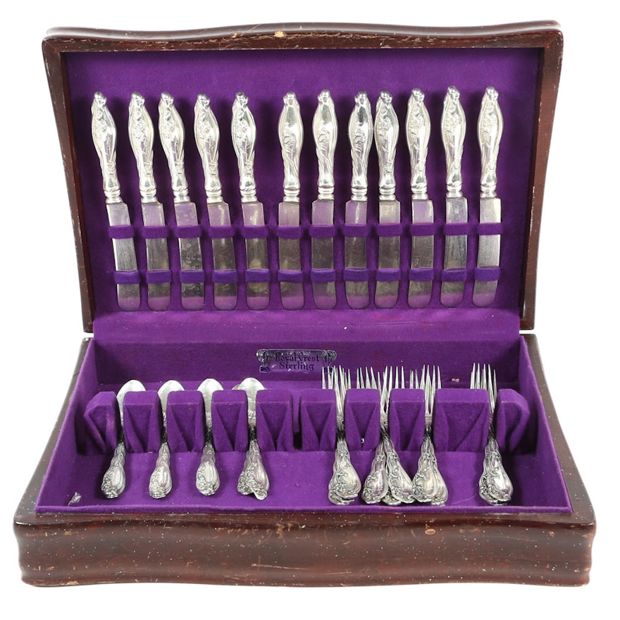 Vintage International Silver Co. Sterling Silver "Mille Fleurs" Flatware Set