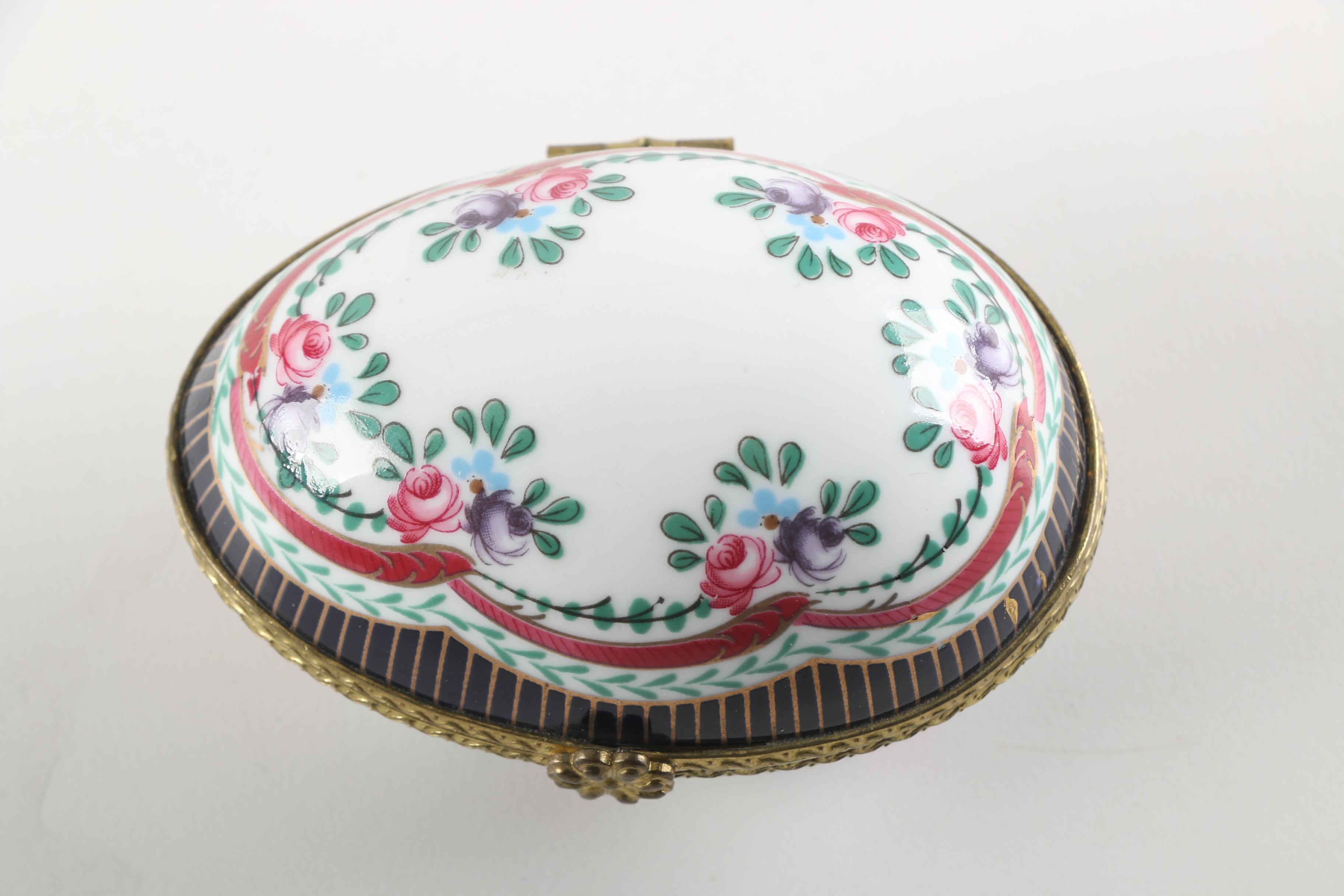 Limoges Style Egg-Shaped Porcelain Trinket Box