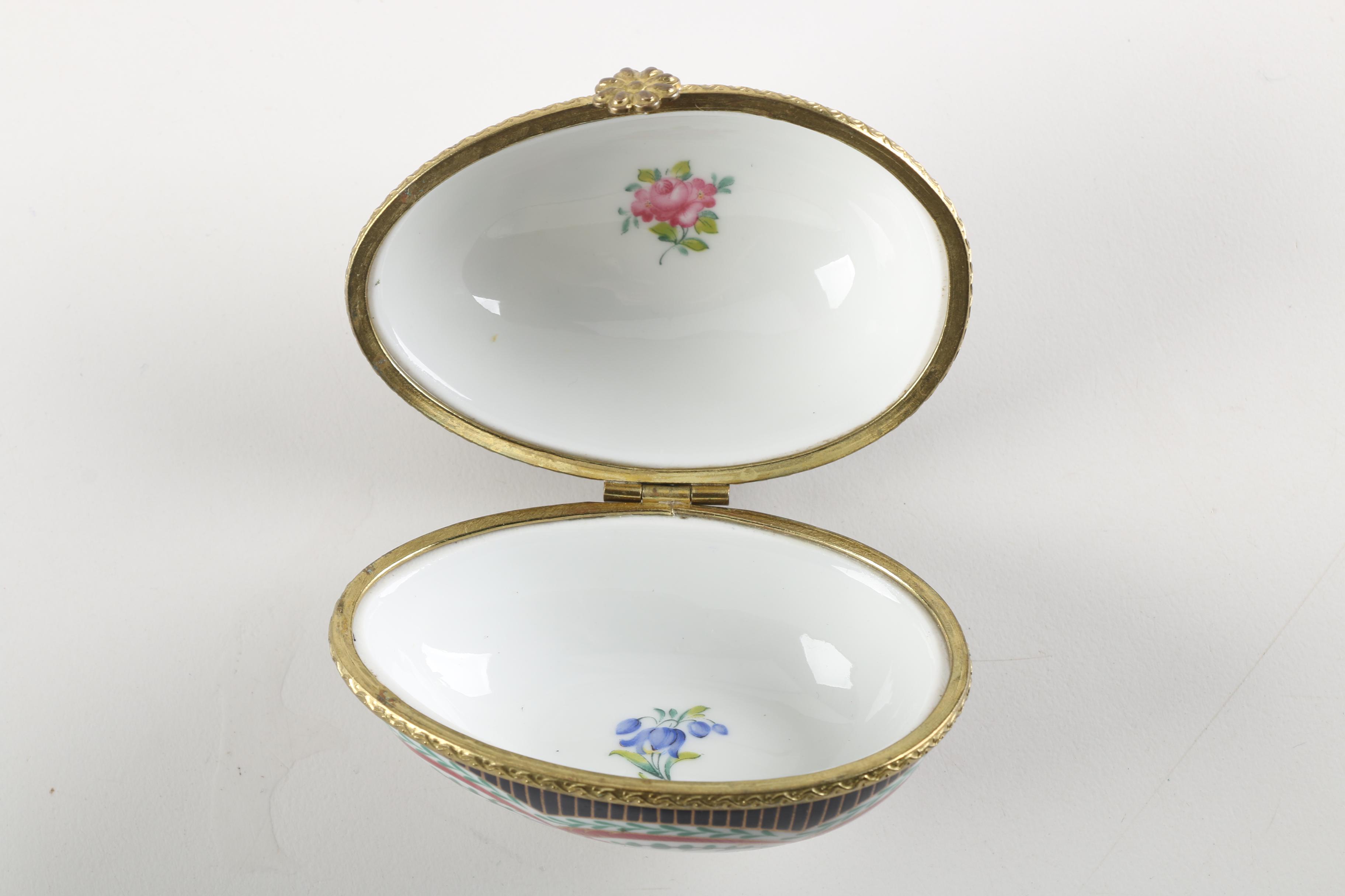 Limoges Style Egg-Shaped Porcelain Trinket Box