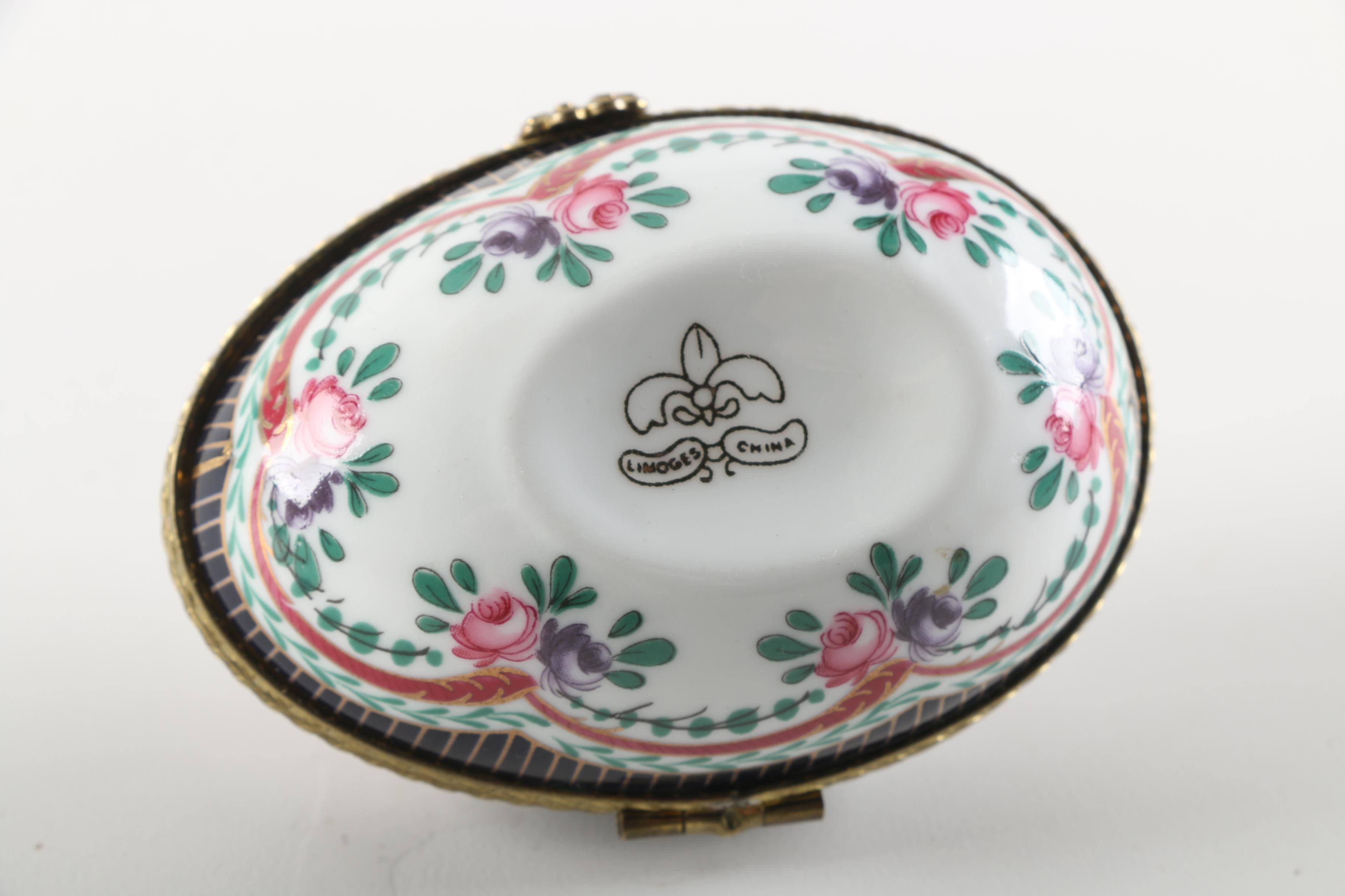 Limoges Style Egg-Shaped Porcelain Trinket Box