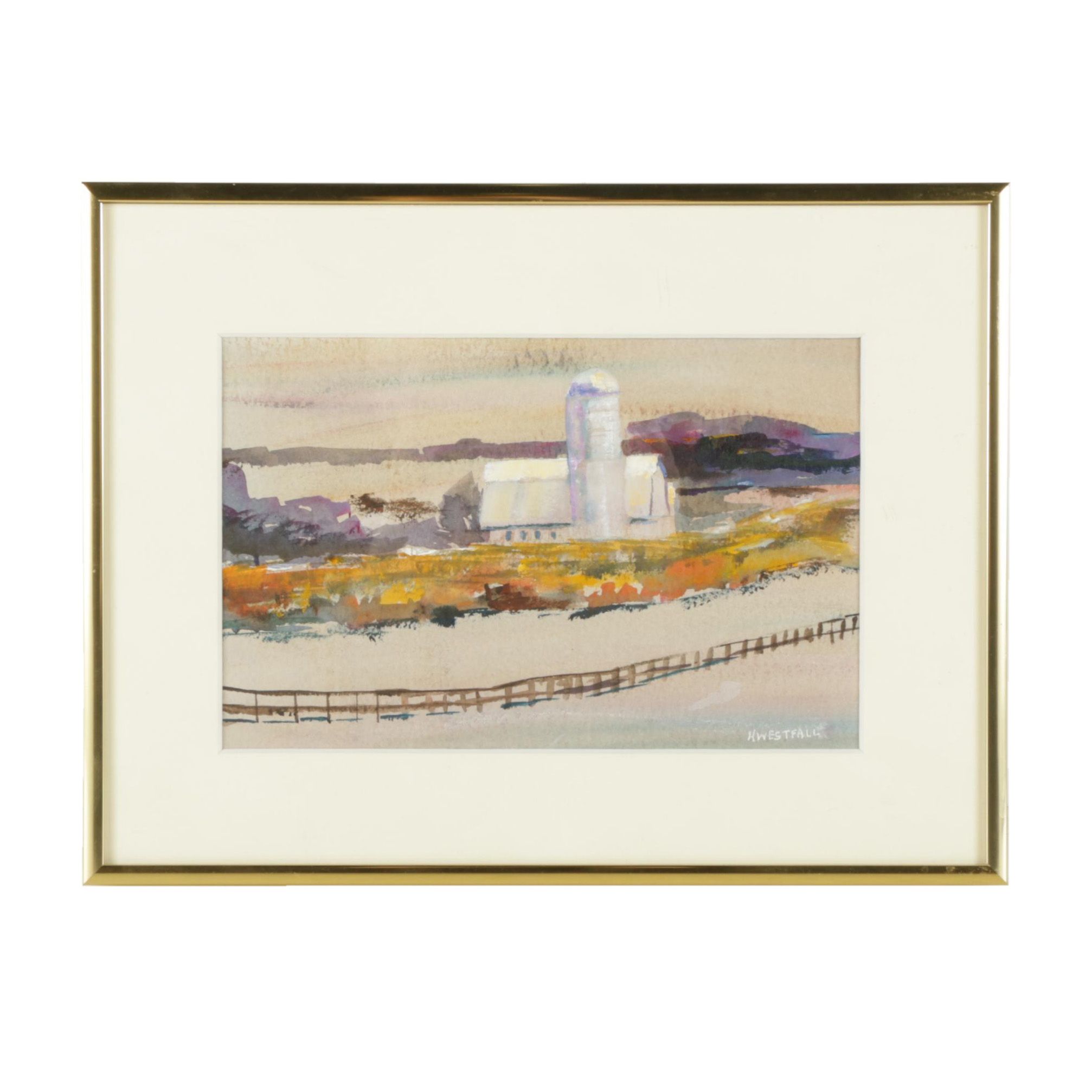 H. Westfall Watercolor Painting of a Barn Landscape