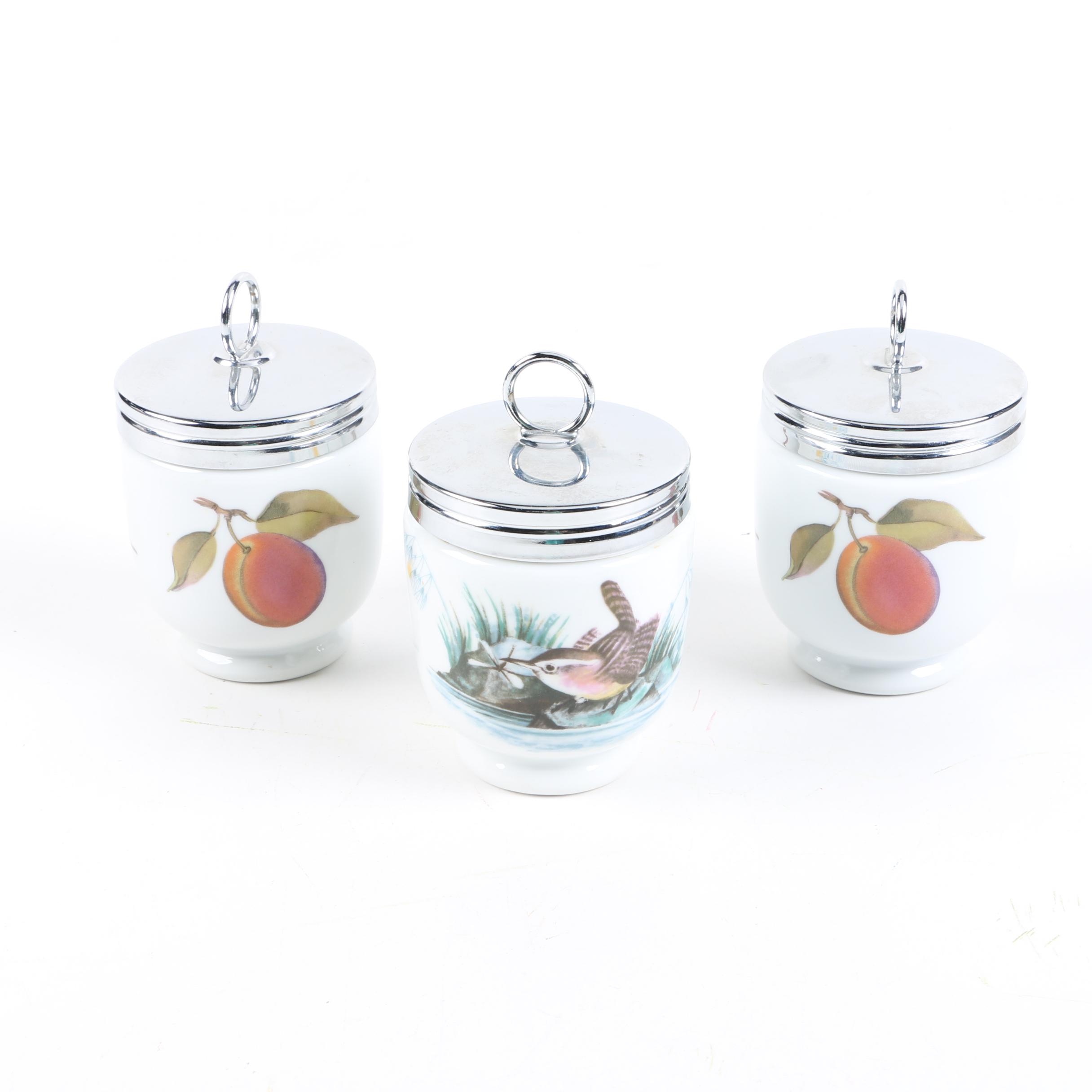Royal Worcester "Birds" and "Evesham Gold" Porcelain Egg Coddlers