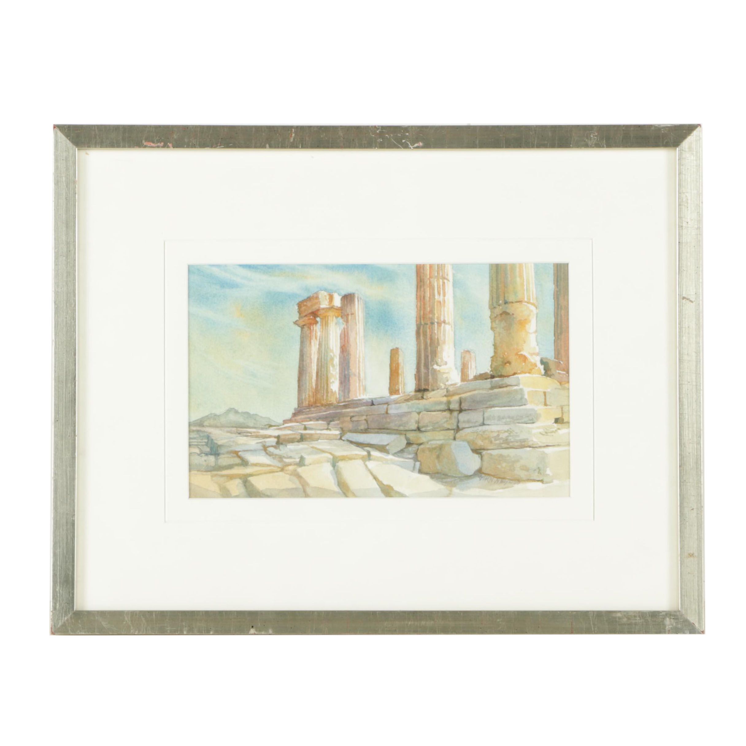 Watercolor on Paper of Greek Ruins
