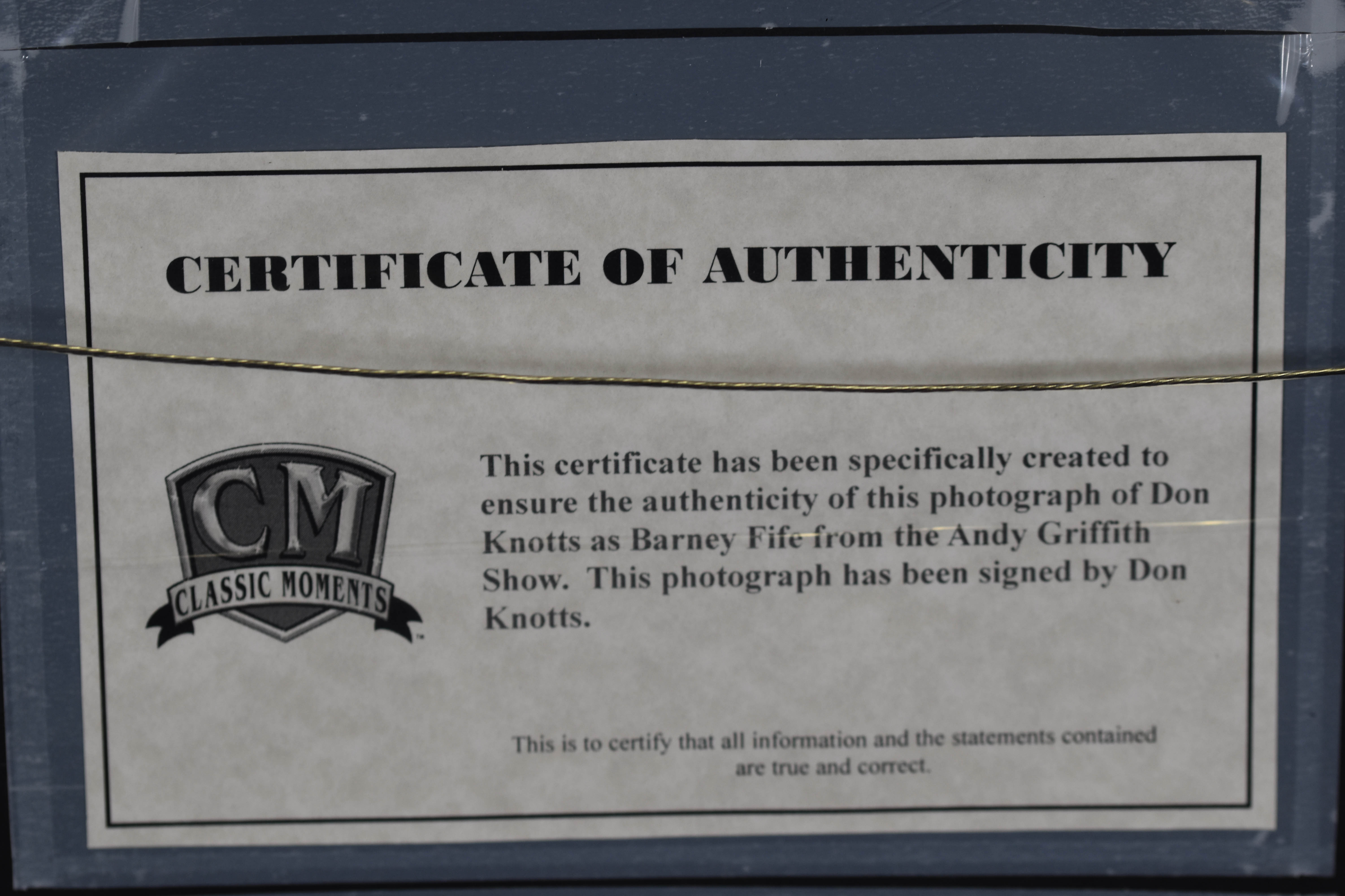 Barney Fife - Signed Don Knotts - Framed Motorcycle Photo