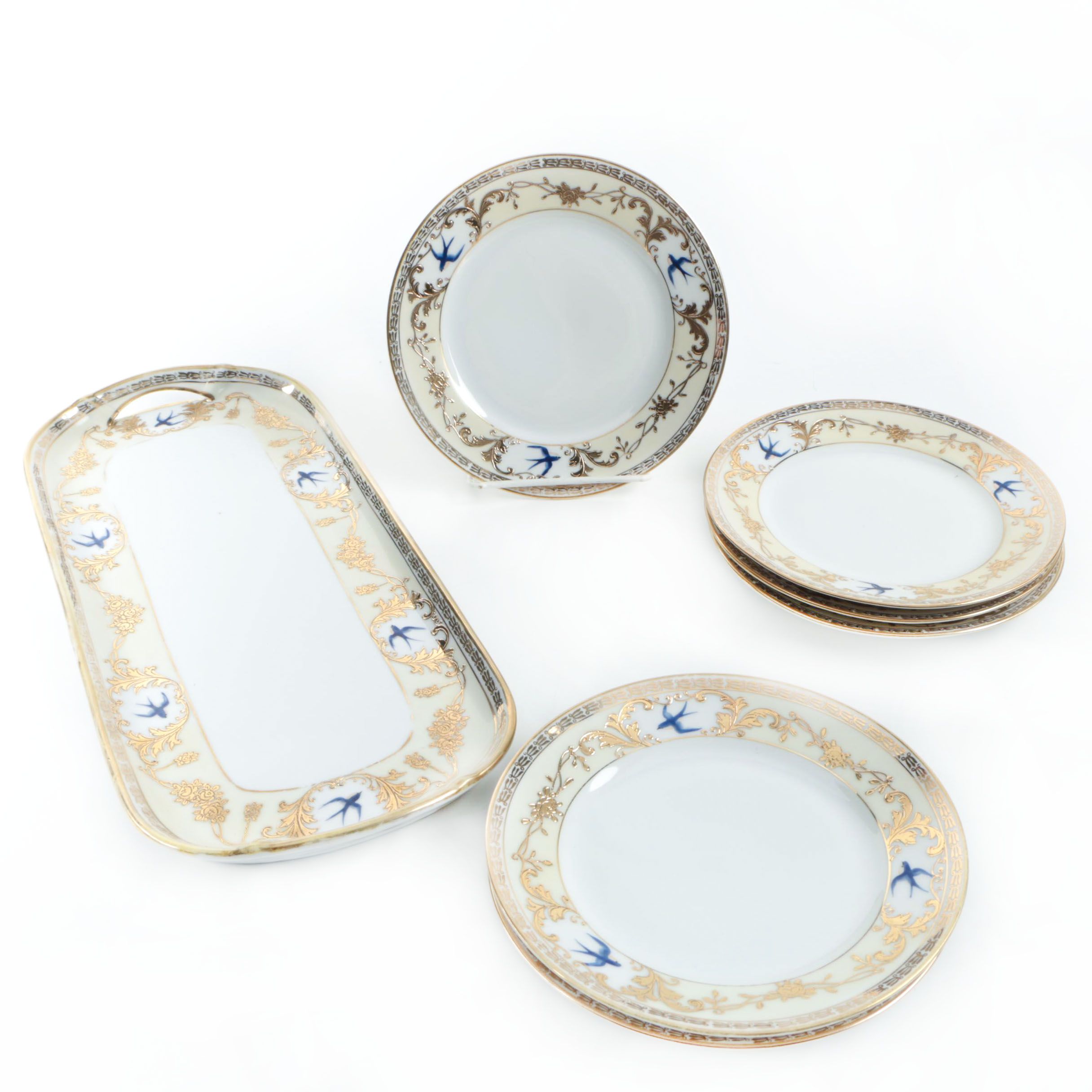 Vintage Noritake Porcelain Tableware with Blue Birds