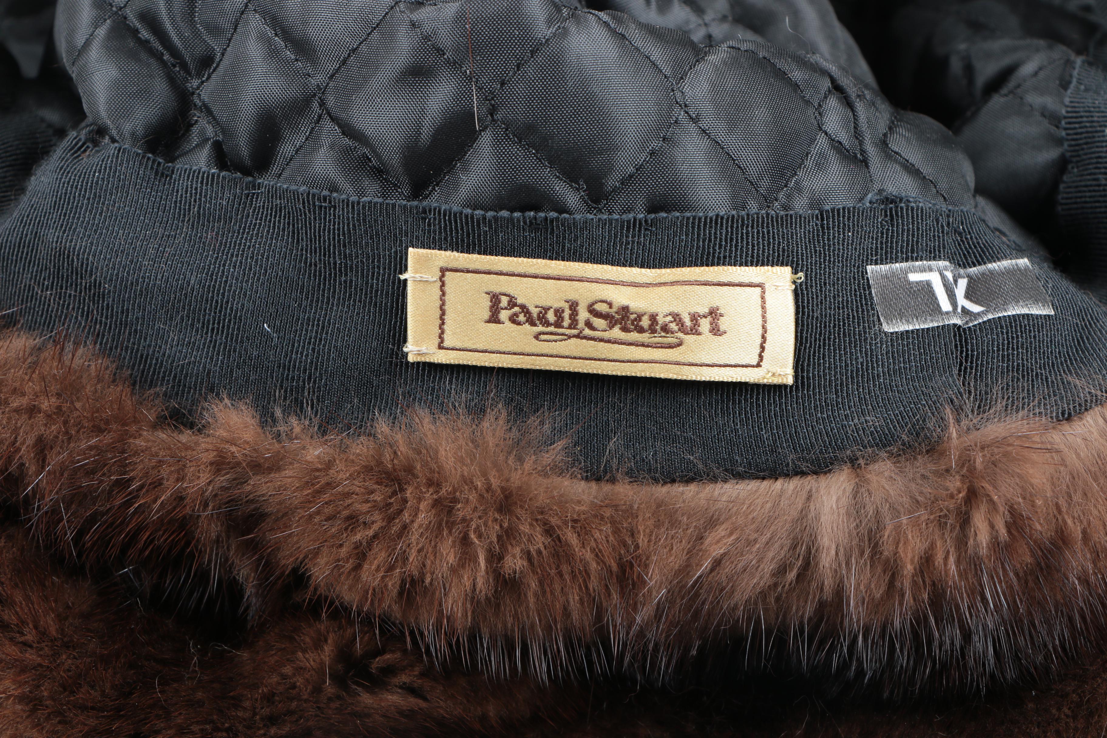 Paul Stuart Brown Suede Leather Mink Fur Trapper Hat