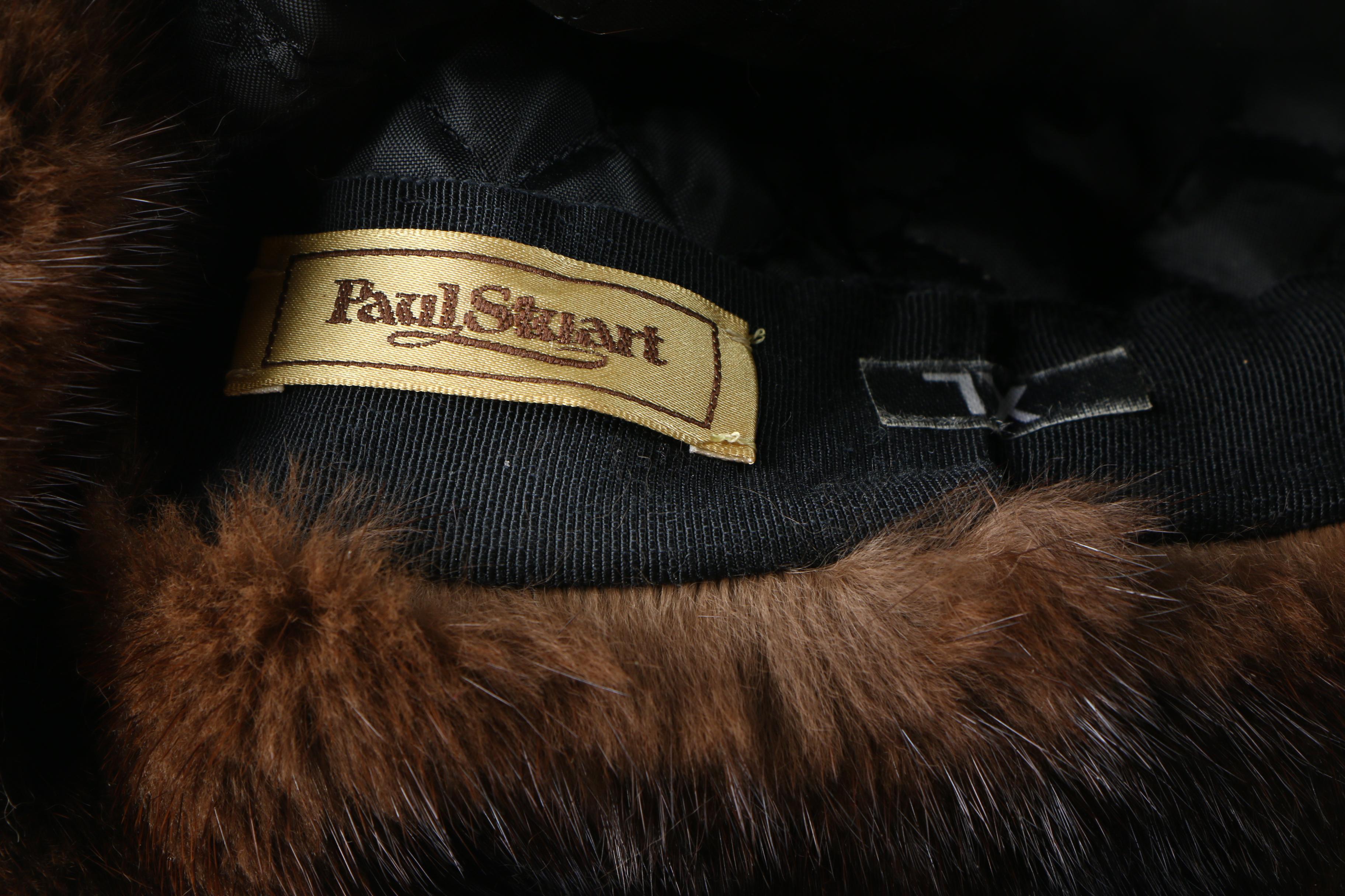 Paul Stuart Brown Suede Leather Mink Fur Trapper Hat