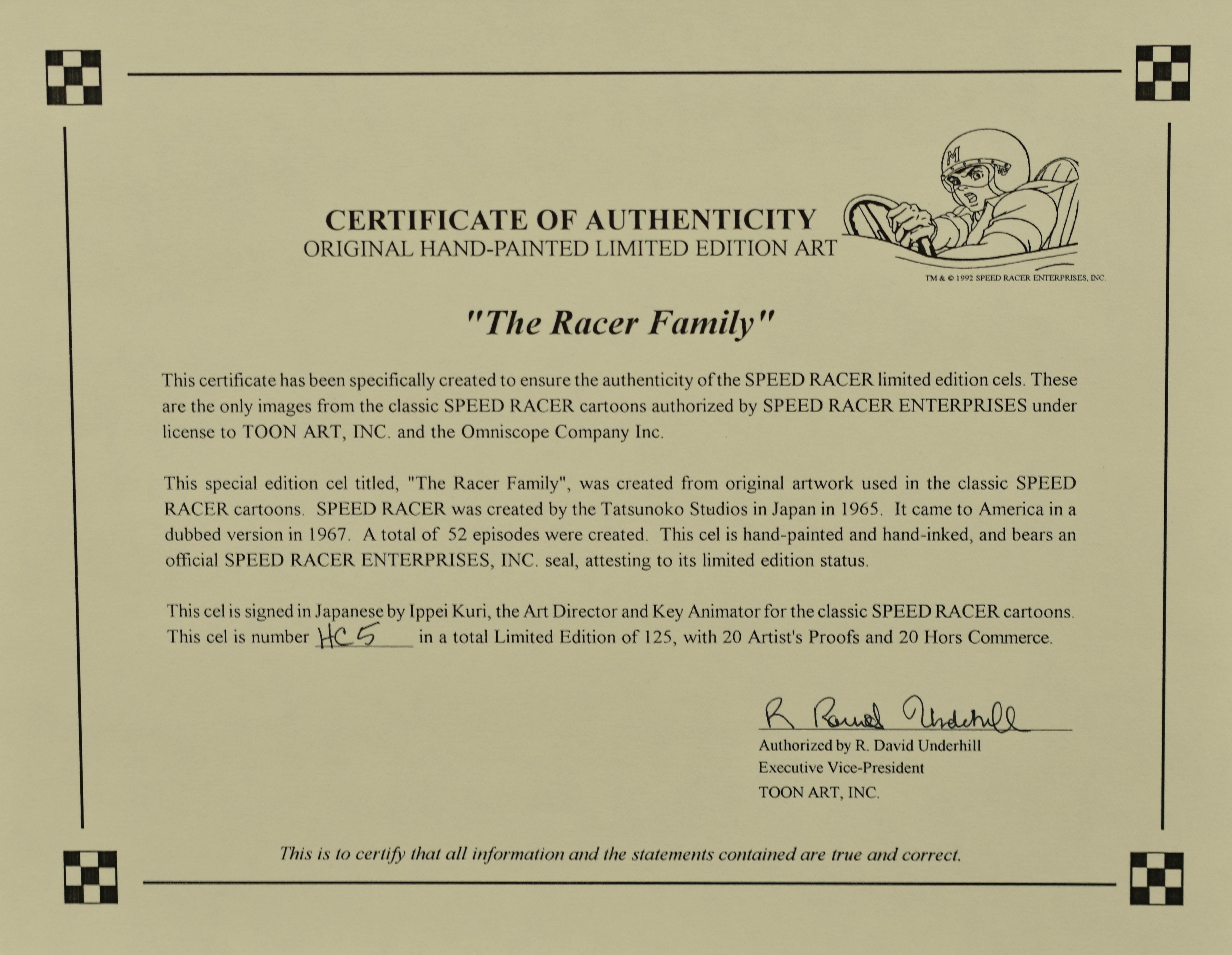 Speed Racer Hand-Painted cel. L.E. Signed By Ippei Kuri