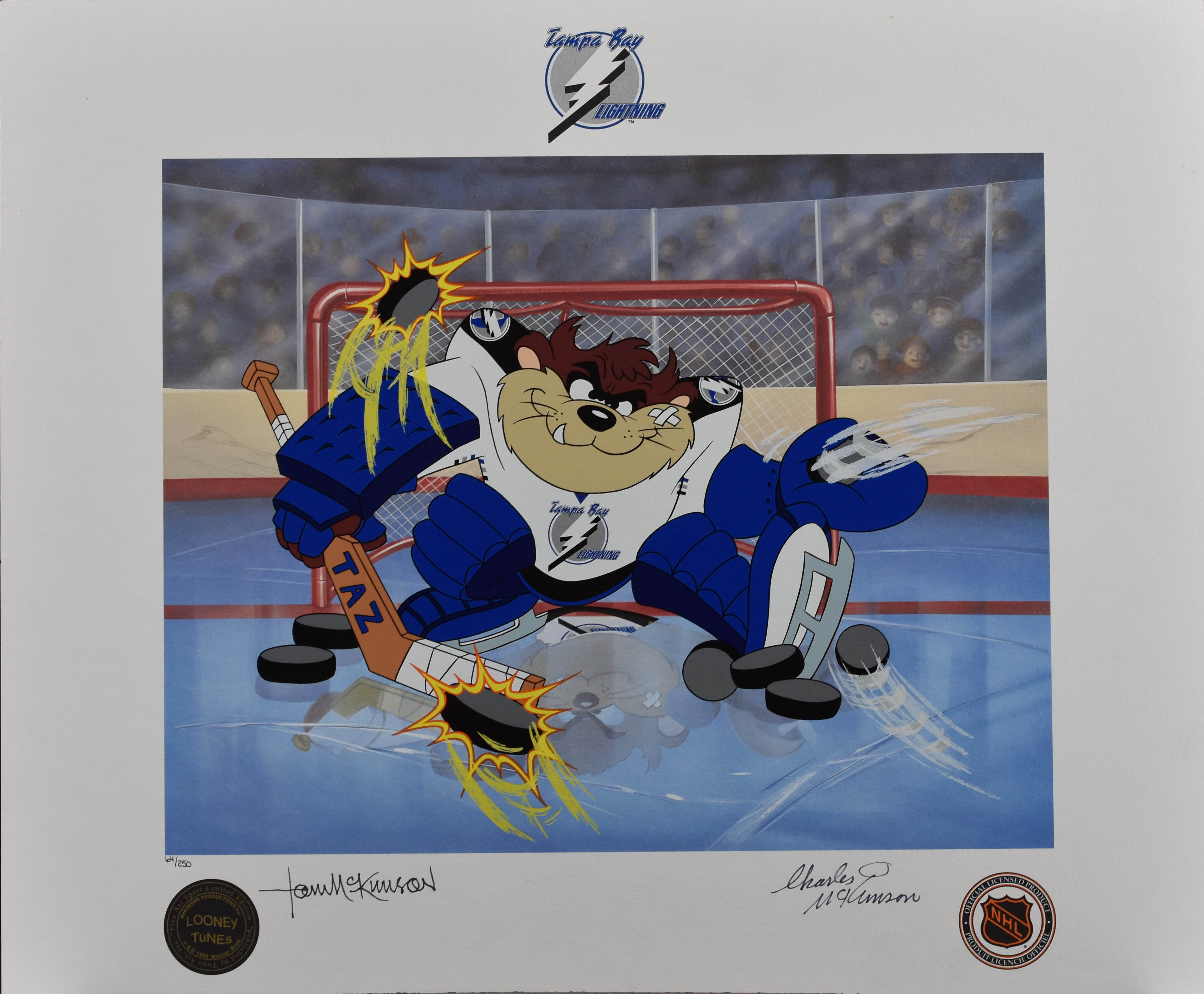 Warner Bros. L.E. NHL Lithoserigraph-Tampa bay Lightning Devil of a Save, Signed