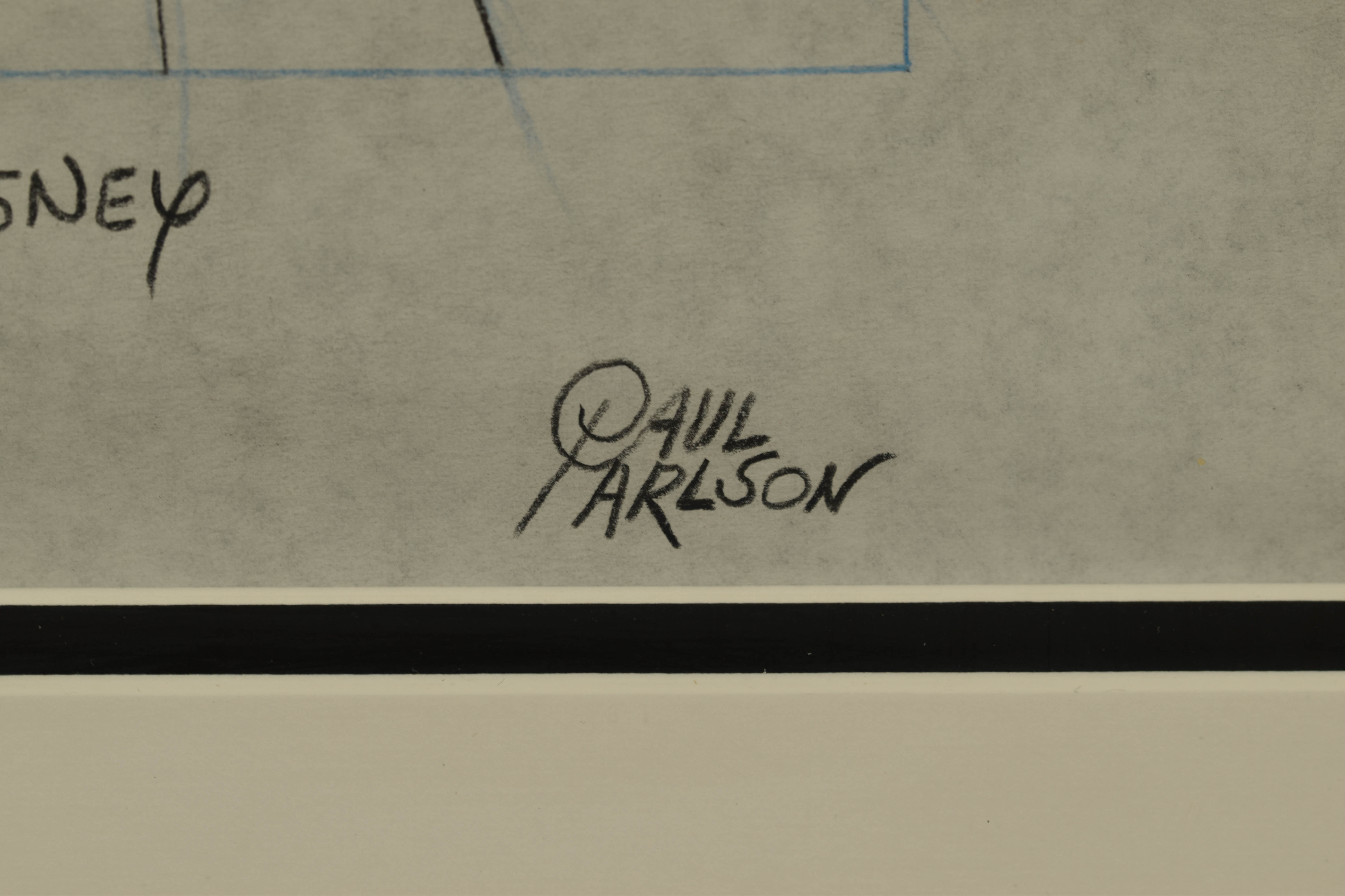 Walt Disney Framed Sketch - Steamboat Willie - Signed by Paul Carlson