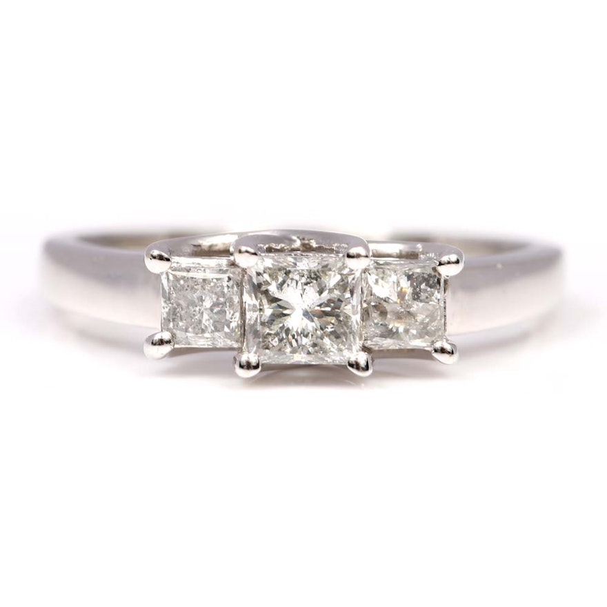 14K White Gold Three-Stone Princess Cut Diamond Ring