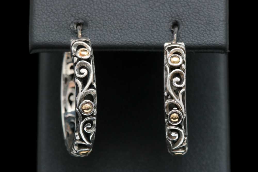 Robert Manse Sterling Silver and 18K Yellow Gold Hoop Earrings