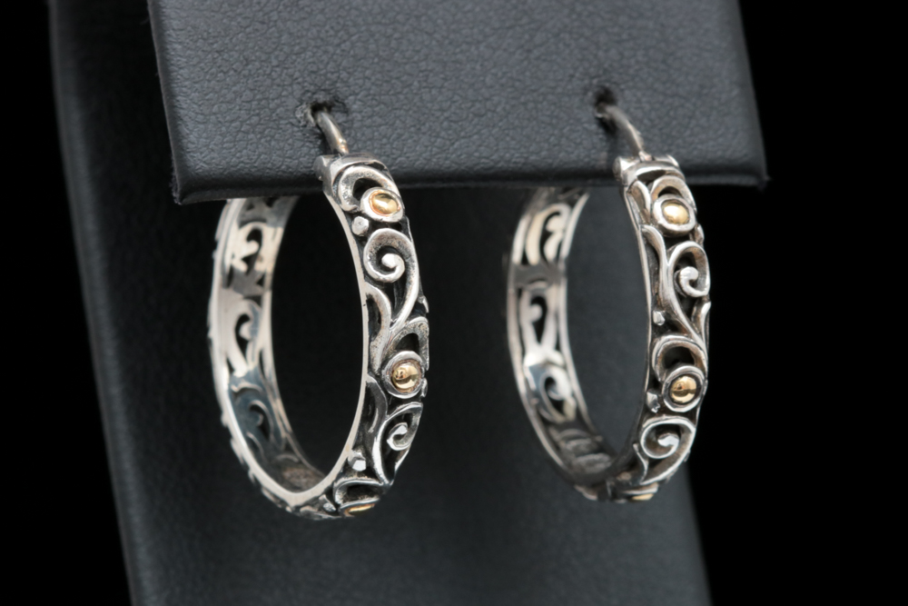 Robert Manse Sterling Silver and 18K Yellow Gold Hoop Earrings
