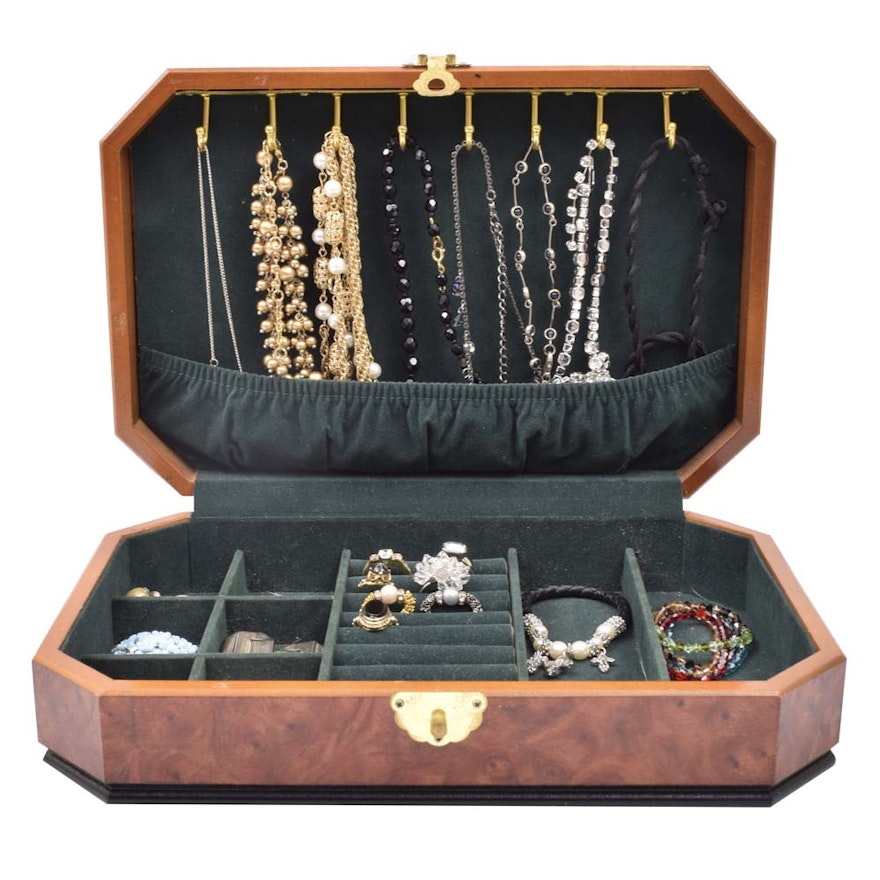 Jewelry Box Filled with Costume Jewelry