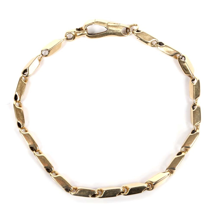 14K Yellow Gold Three-Sided Elongated Link Bracelet
