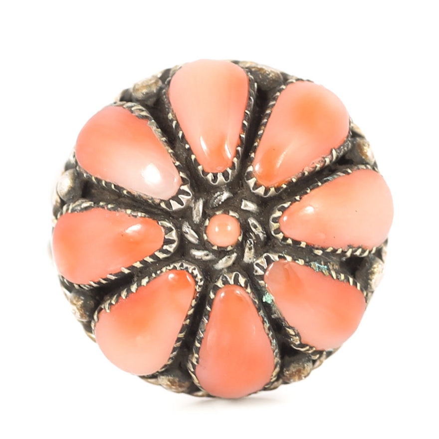 Sterling Silver Coral Flower Ring