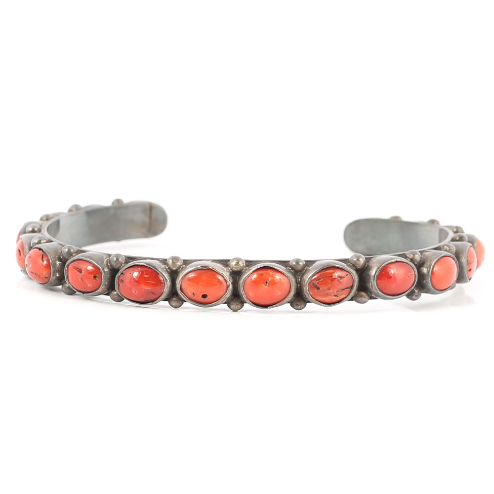 Frederico Jiménez Mexico Sterling Silver Coral Cuff Bracelet