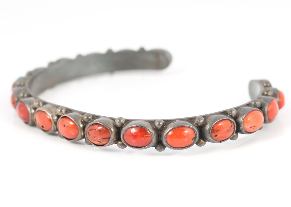 Frederico Jiménez Mexico Sterling Silver Coral Cuff Bracelet