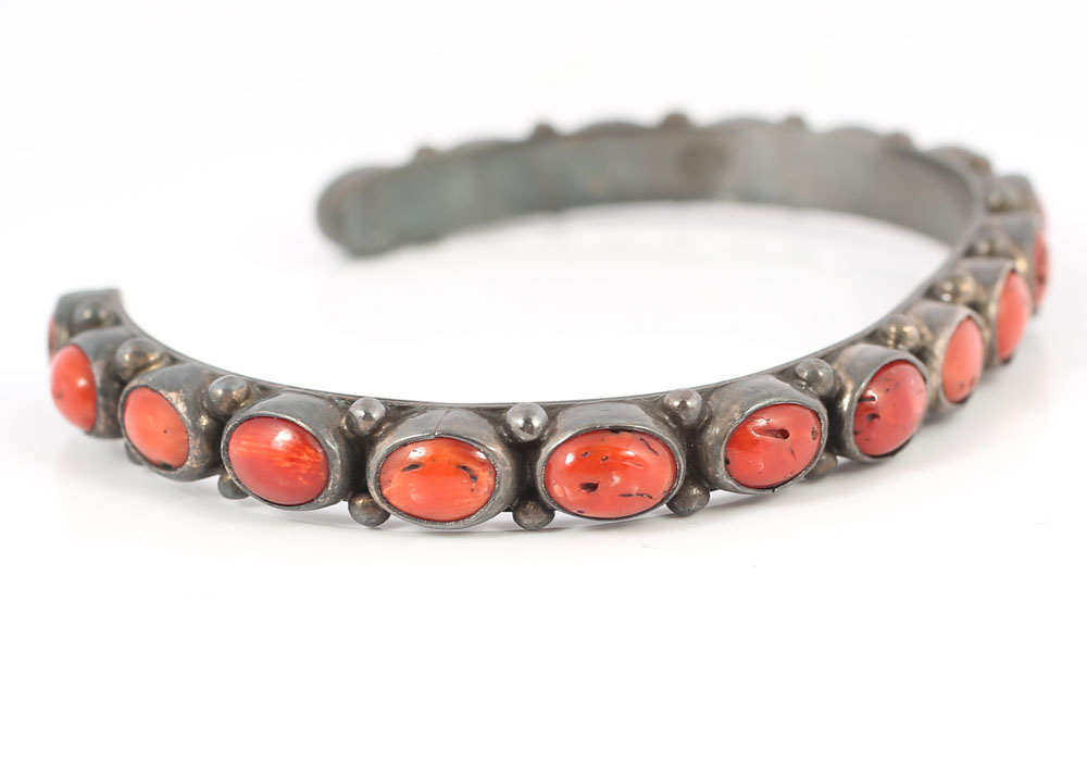 Frederico Jiménez Mexico Sterling Silver Coral Cuff Bracelet