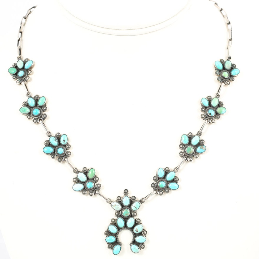 Frederico Jiménez Mexico Sterling Silver Turquoise Necklace with Center Naja