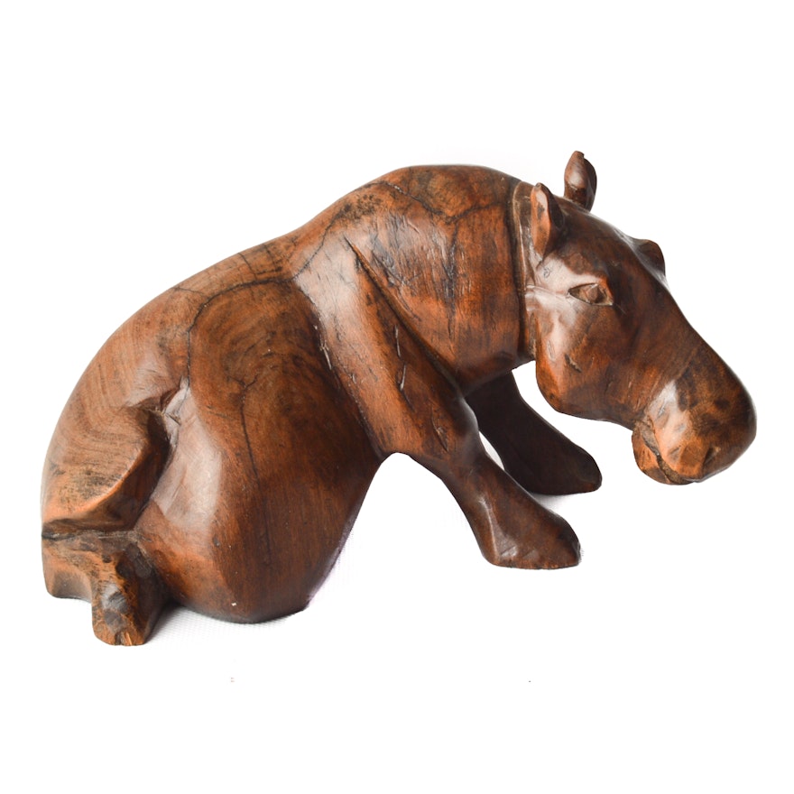 Hand Carved Wood Hippopotamus