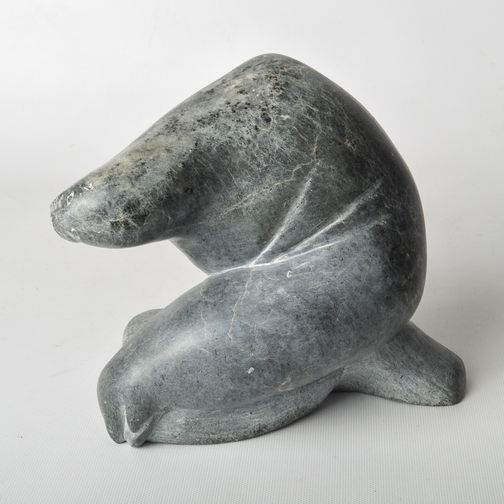 Eskimo Hand Carved Soapstone and Wood Sea Lions