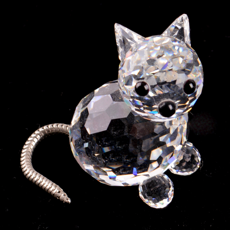 Swarovski and Val St. Lambert Crystal Cat Figurines